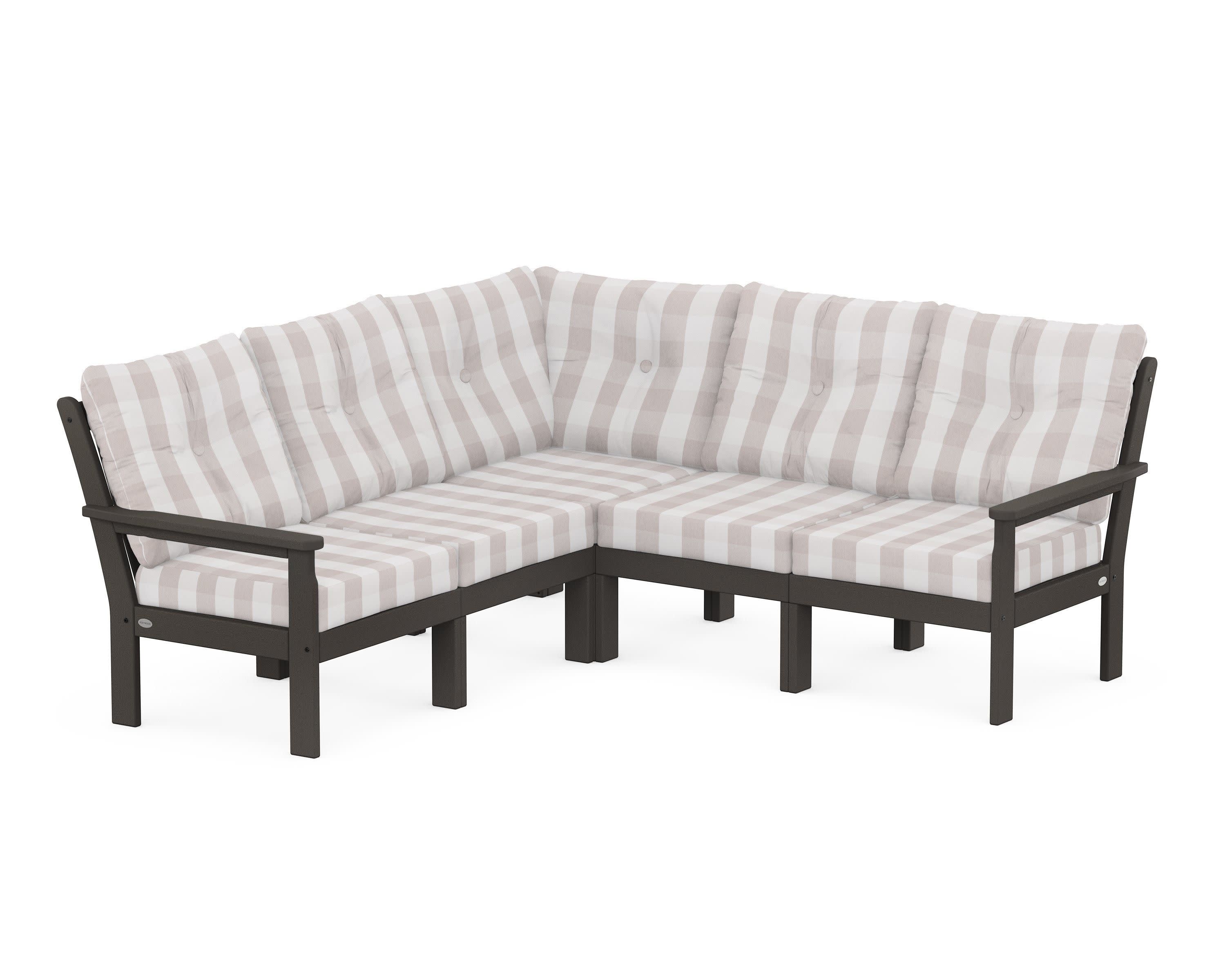 Vineyard 5-Piece Sectional in Vintage Coffee / Buffalo Plaid Dune Burlap