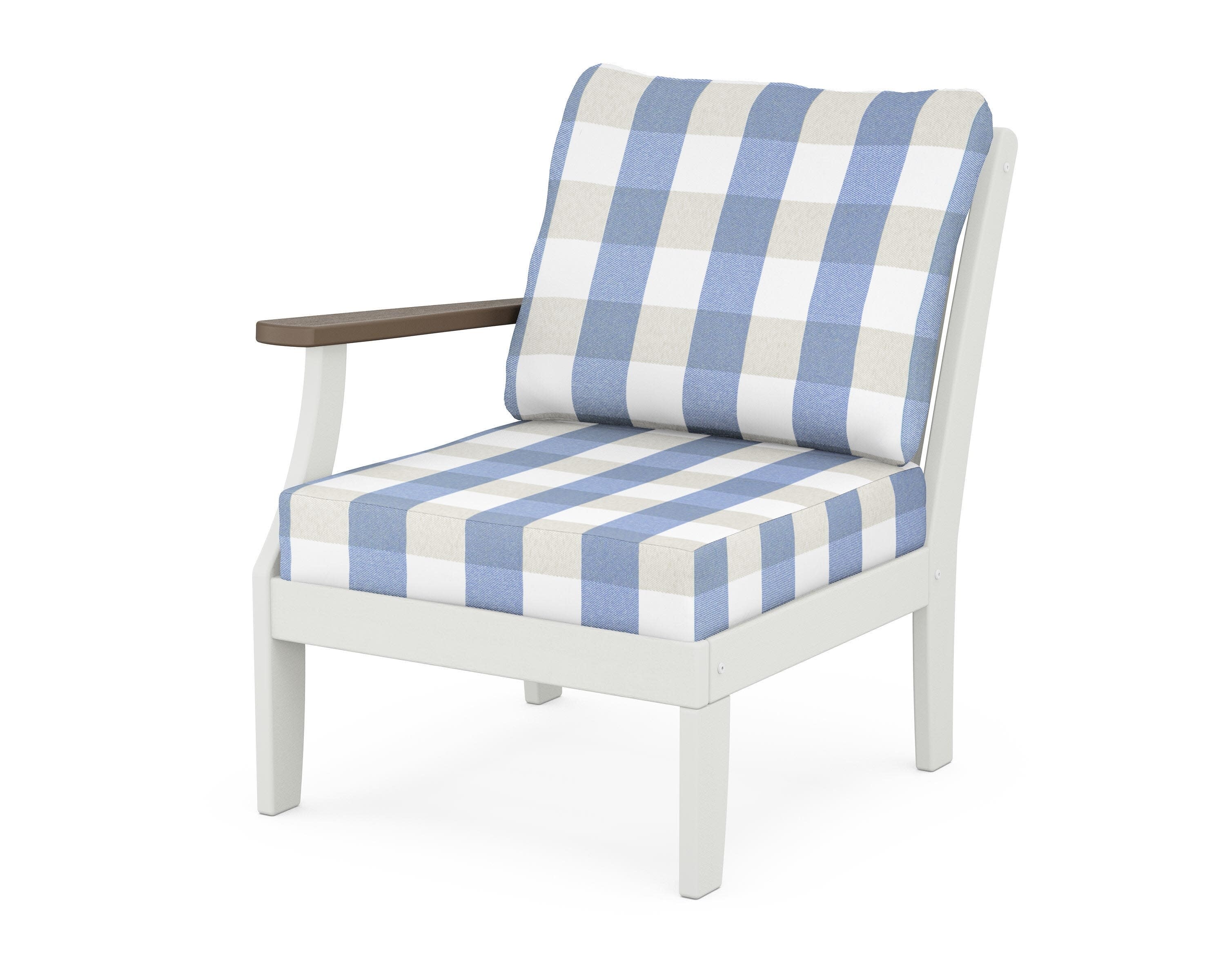 Braxton Modular Left Arm Chair in White / Kona / Buffalo Plaid Sky Blue