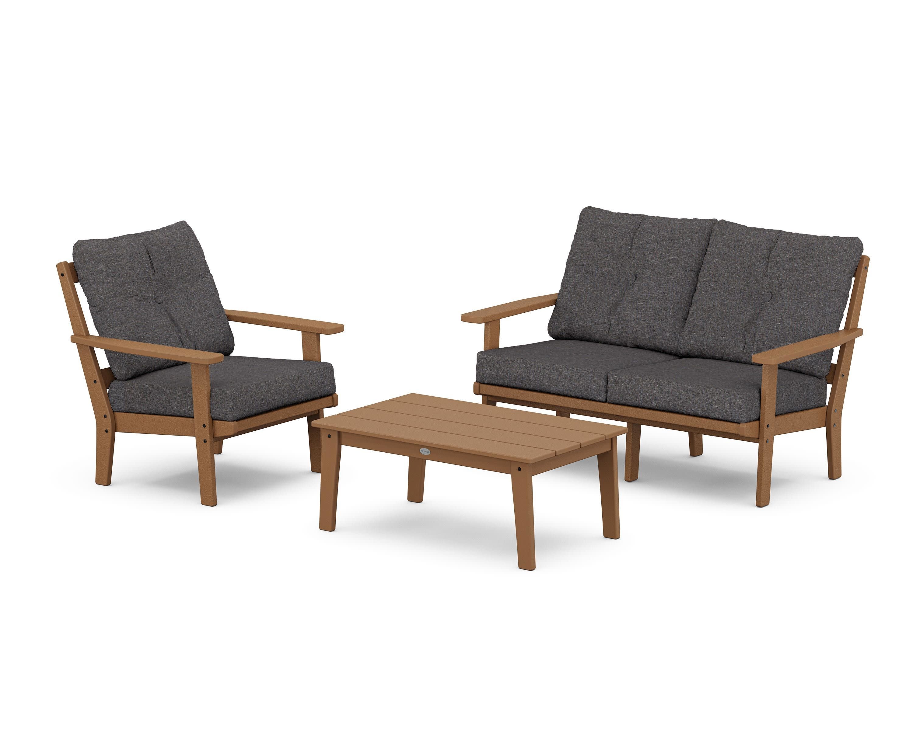 Oxford 3-Piece Deep Seating Set with Loveseat in Teak / Ash Charcoal