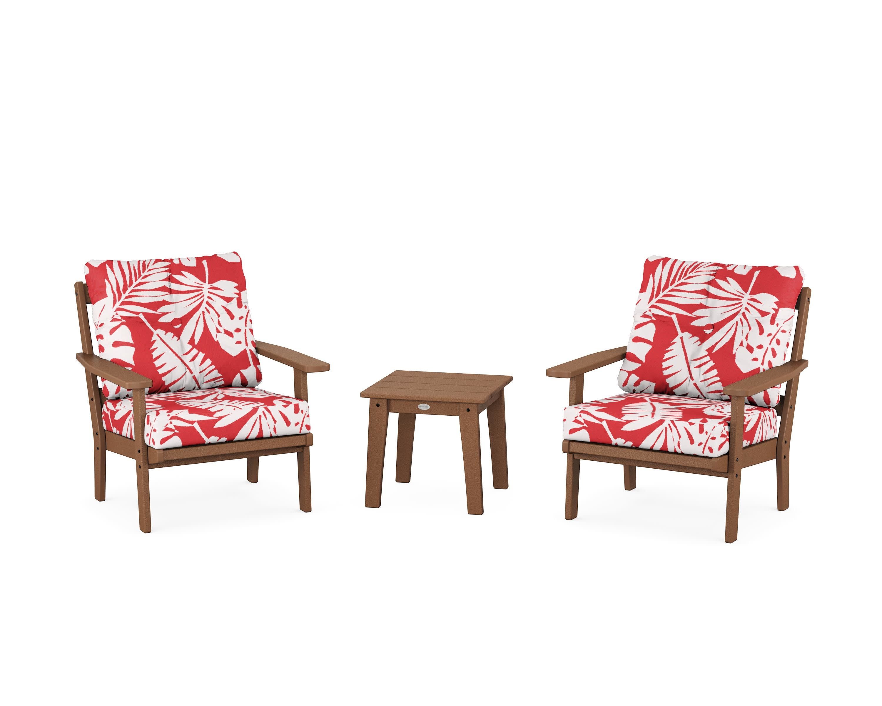 Oxford 3-Piece Deep Seating Set in Teak / Leaf Crimson