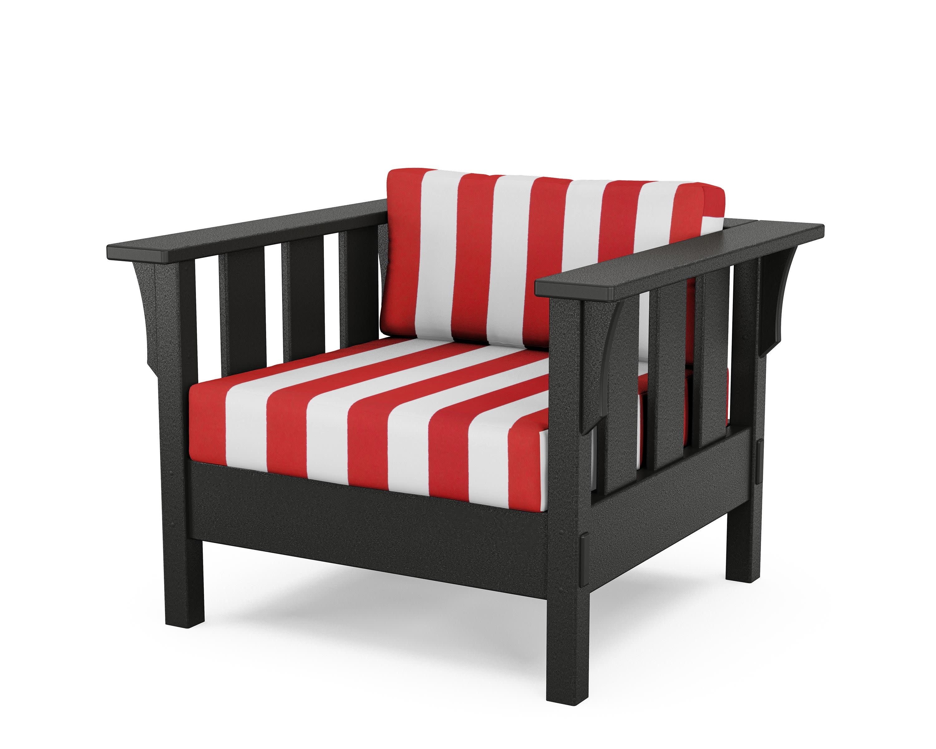 Acadia Deep Seating Chair in Black / Cabana Stripe Crimson