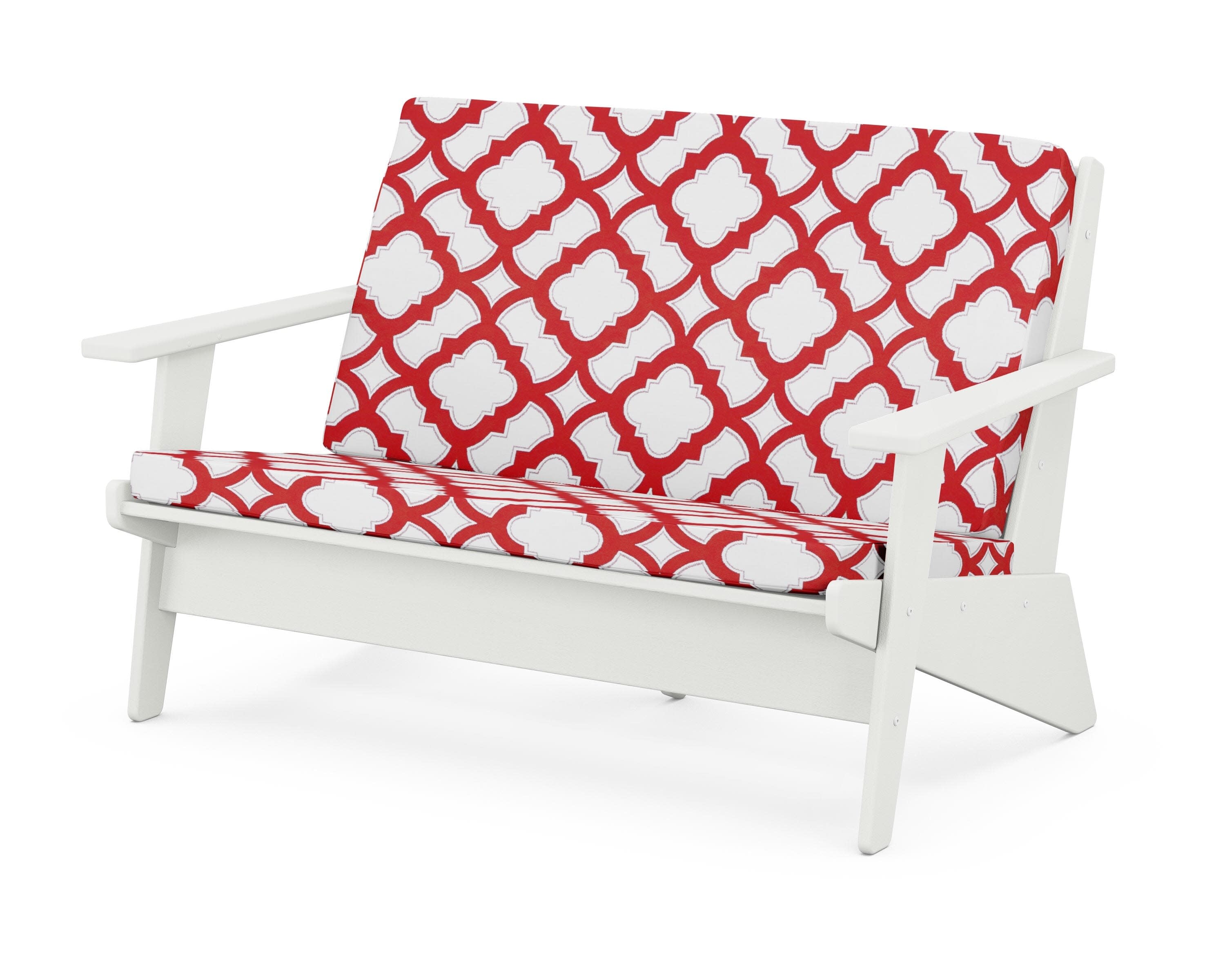 Riviera Modern Lounge Loveseat in Vintage White / Trellis Crimson