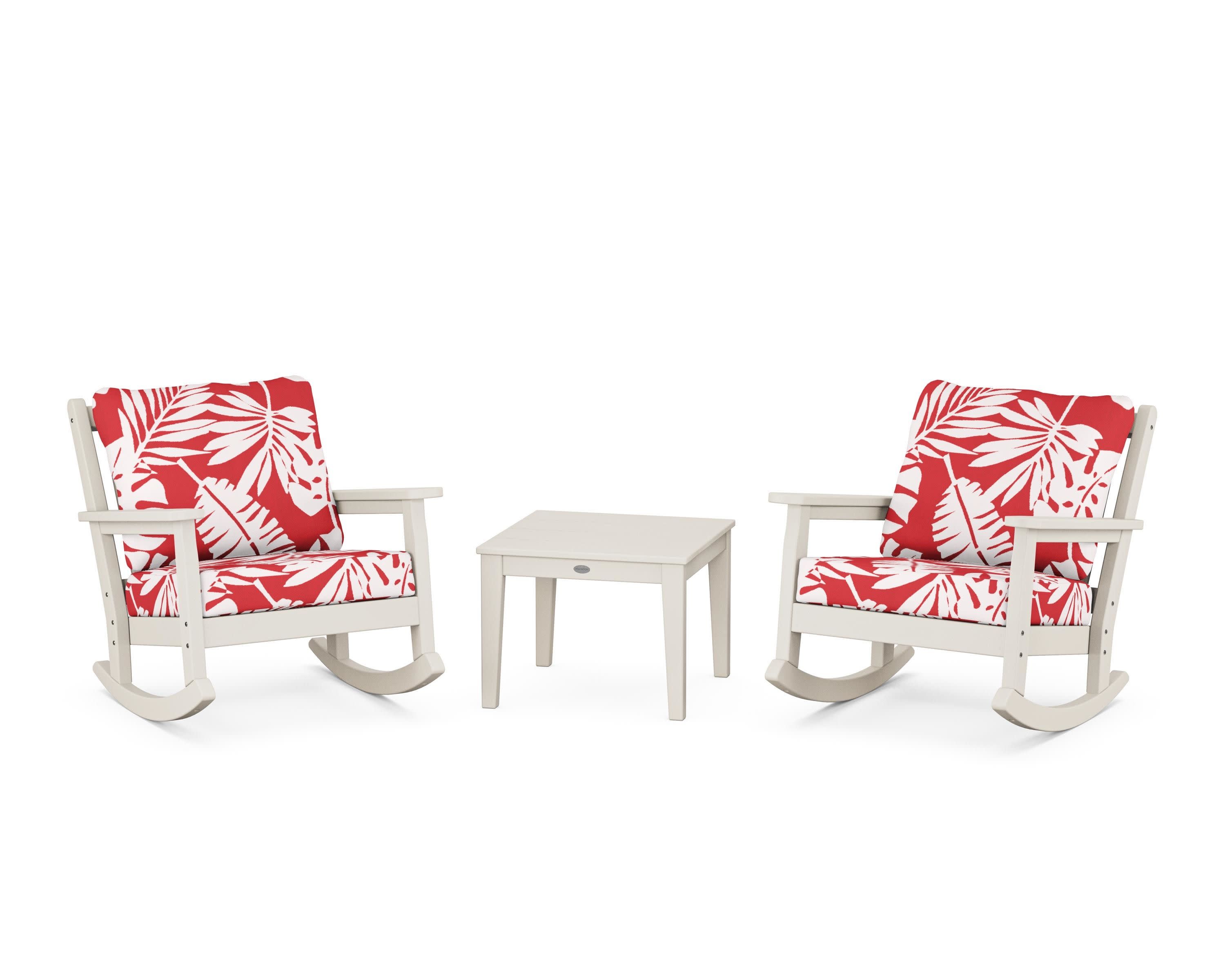 Chippendale 3-Piece Deep Seating Rocker Set in Sand / Leaf Crimson