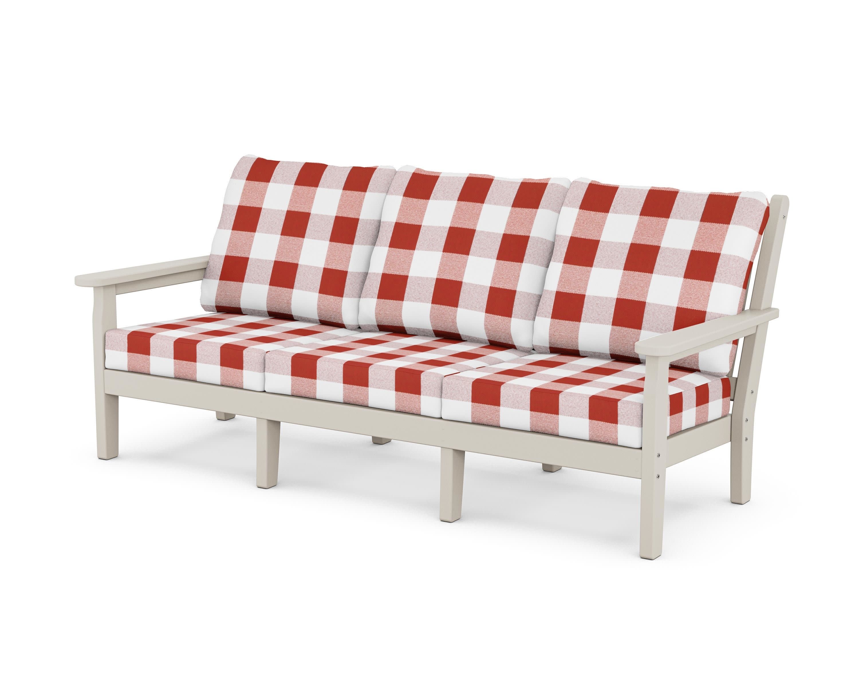 Chippendale Deep Seating Sofa in Sand / Buffalo Plaid Crimson