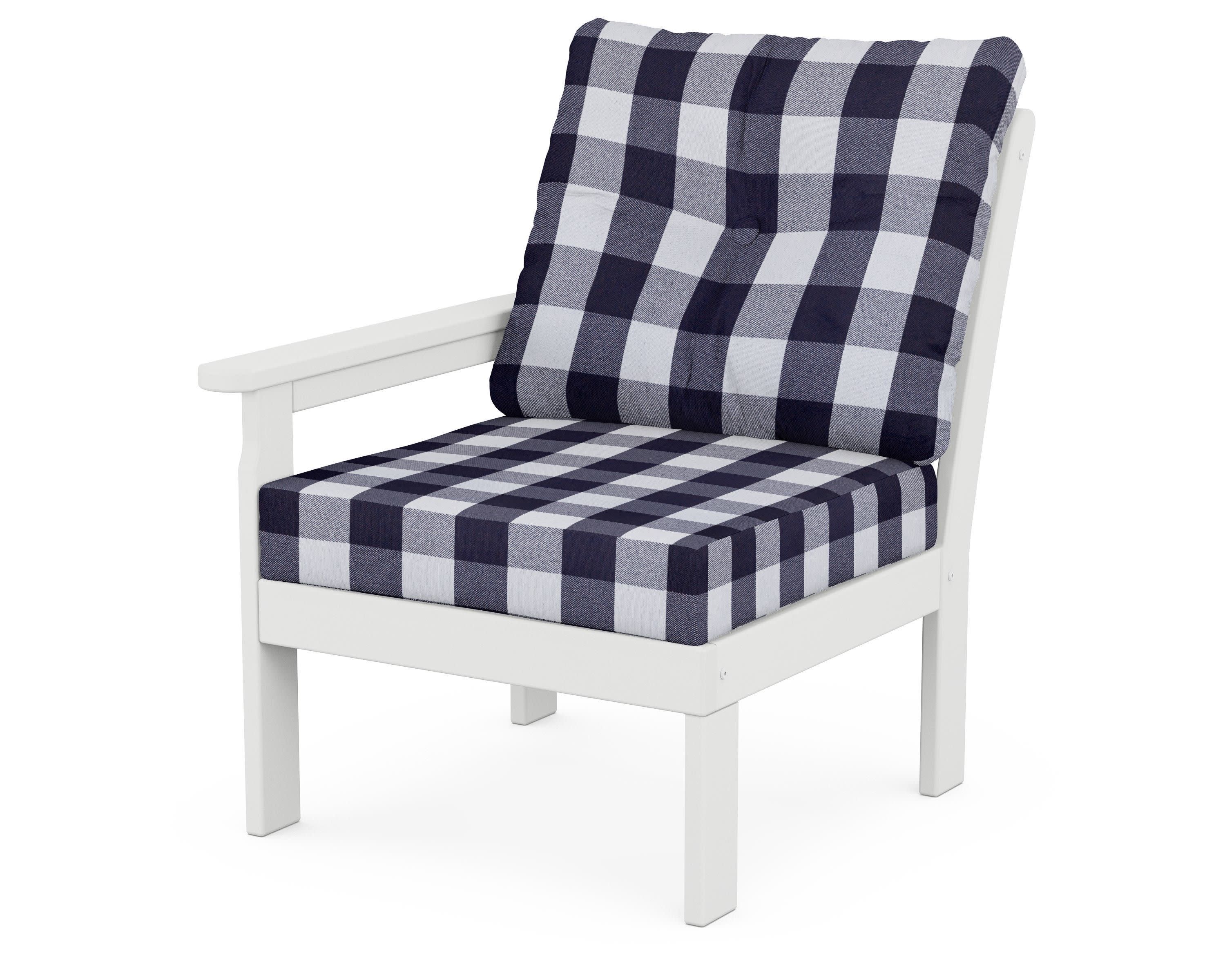 Vineyard Modular Left Arm Chair in White / Buffalo Plaid Navy