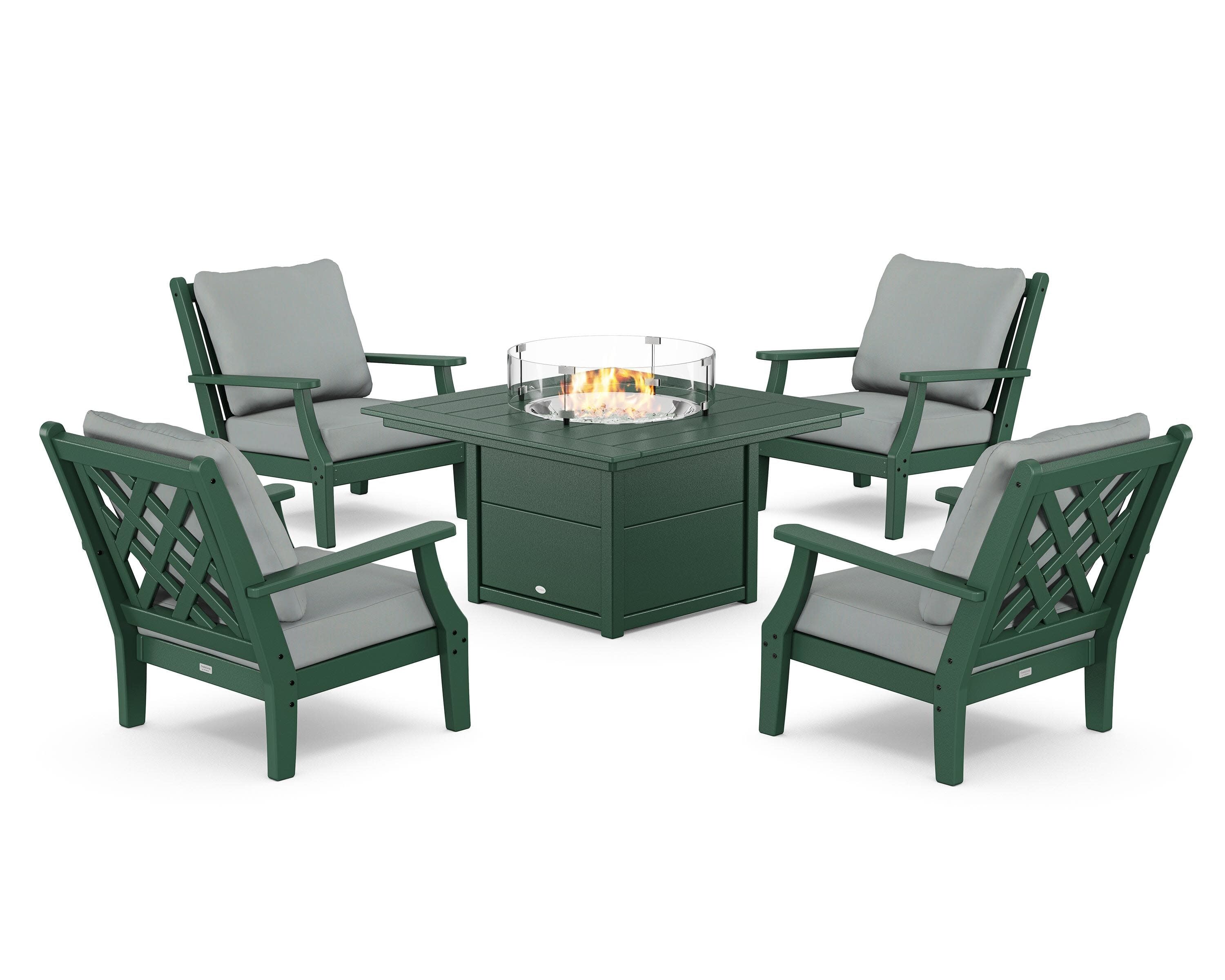 Wovendale 5-Piece Deep Seating Set with Fire Pit Table in Green / Spa