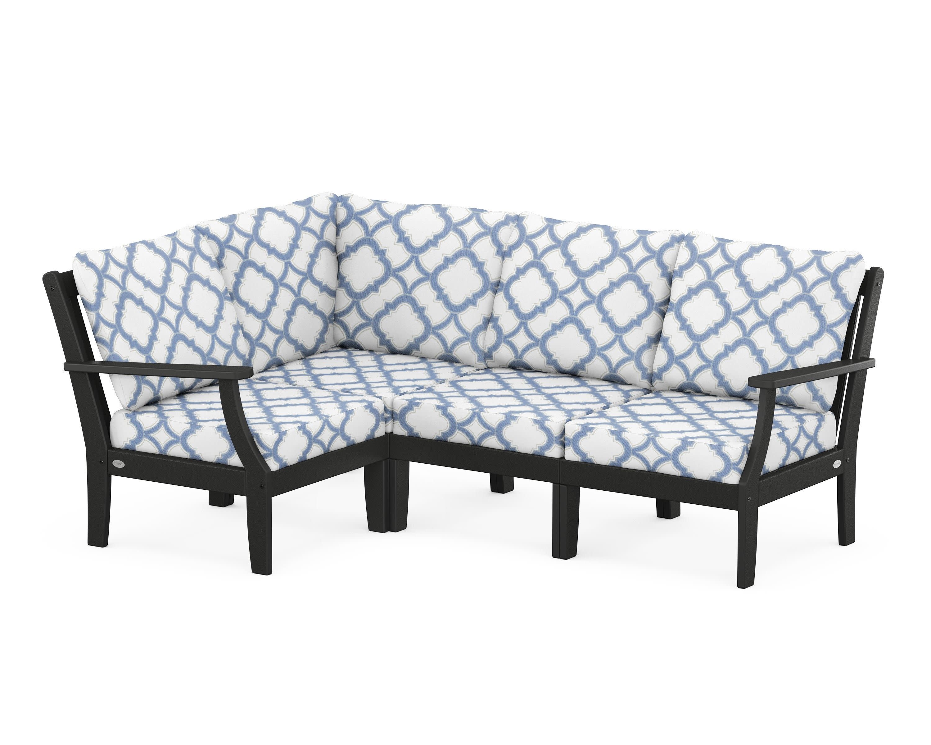 Braxton Modular 4-Piece Deep Seating Set in Black / Trellis Sky Blue