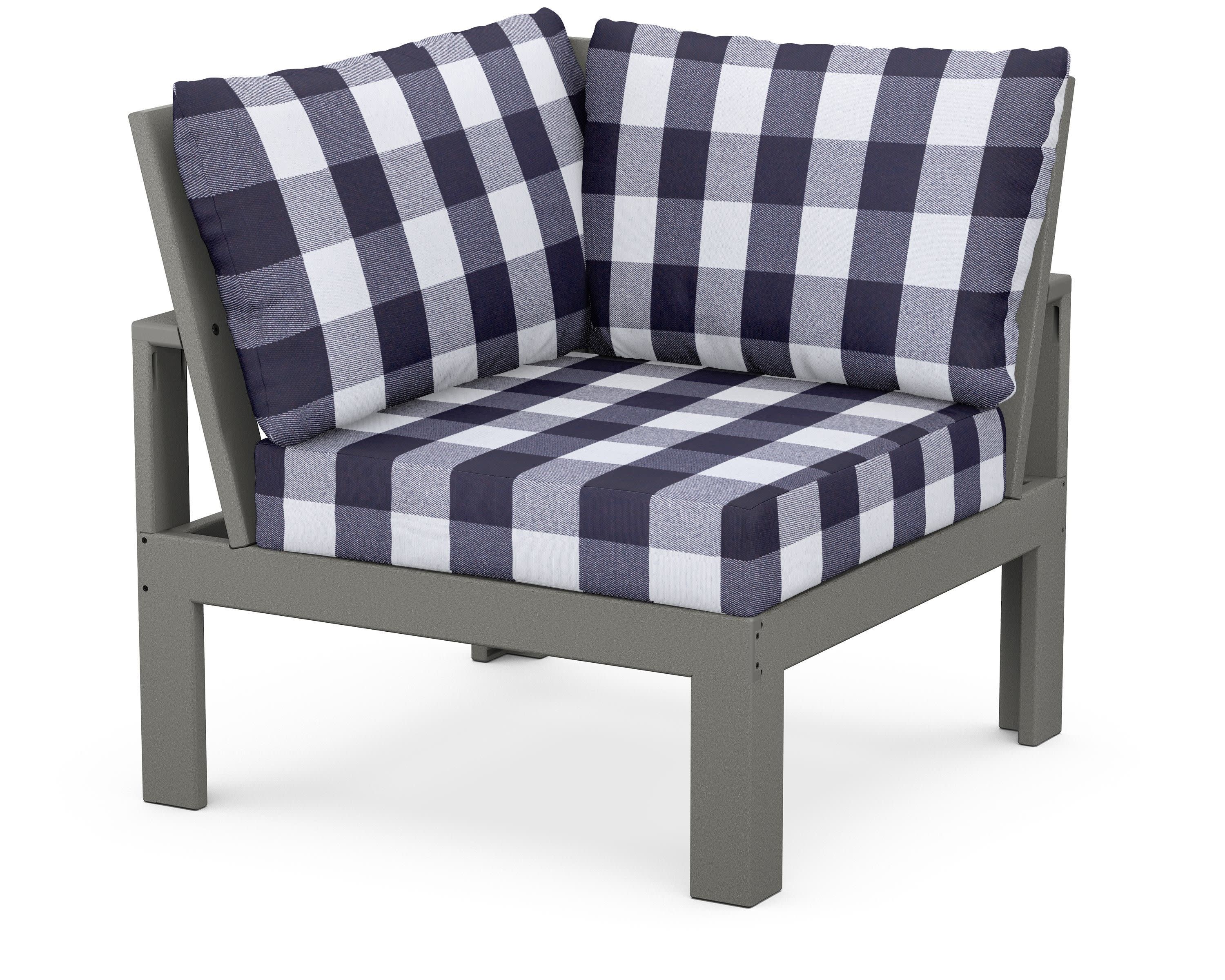 Modular Corner Chair in Slate Grey / Buffalo Plaid Navy