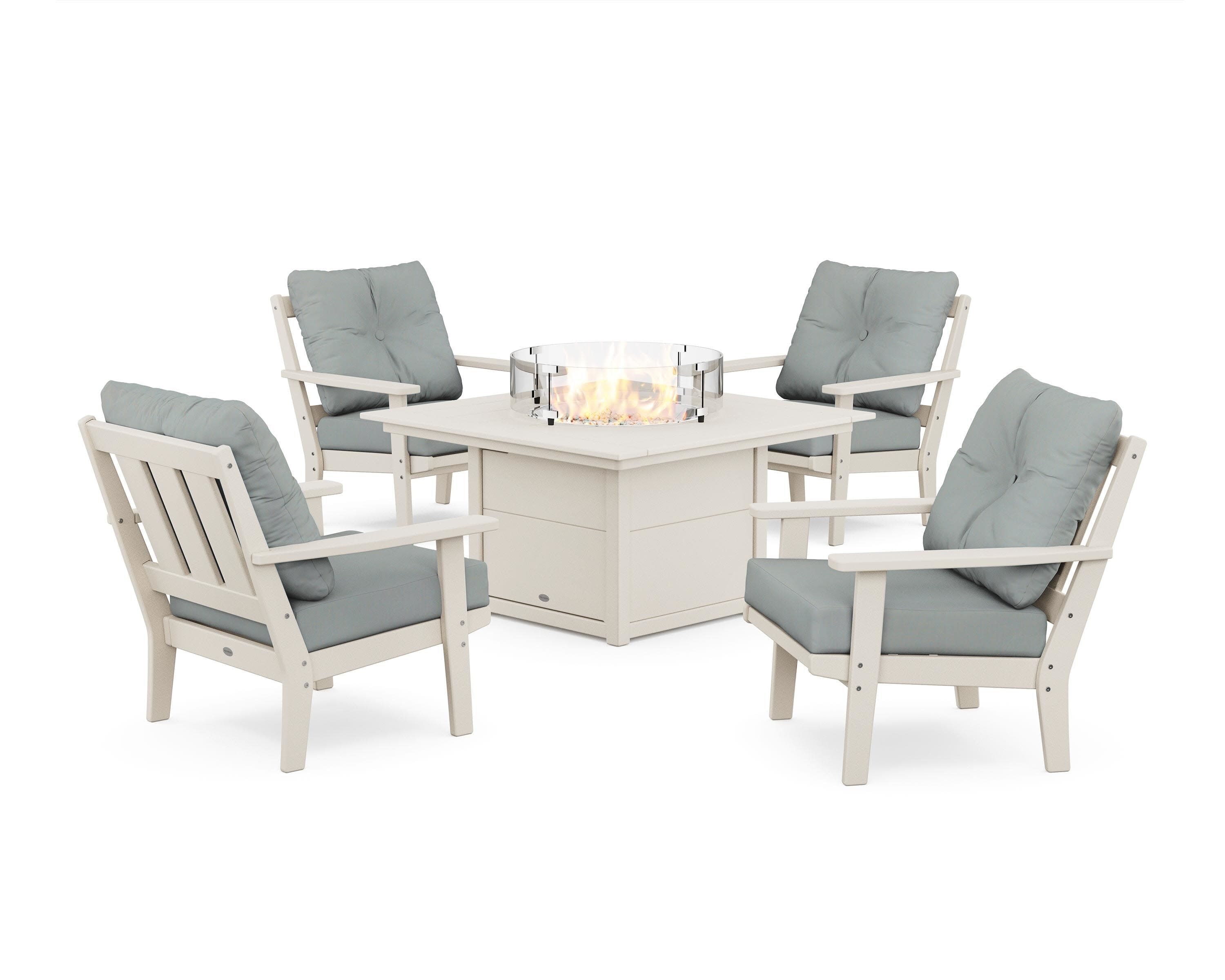 Oxford 5-Piece Deep Seating Set with Fire Pit Table in Sand / Spa