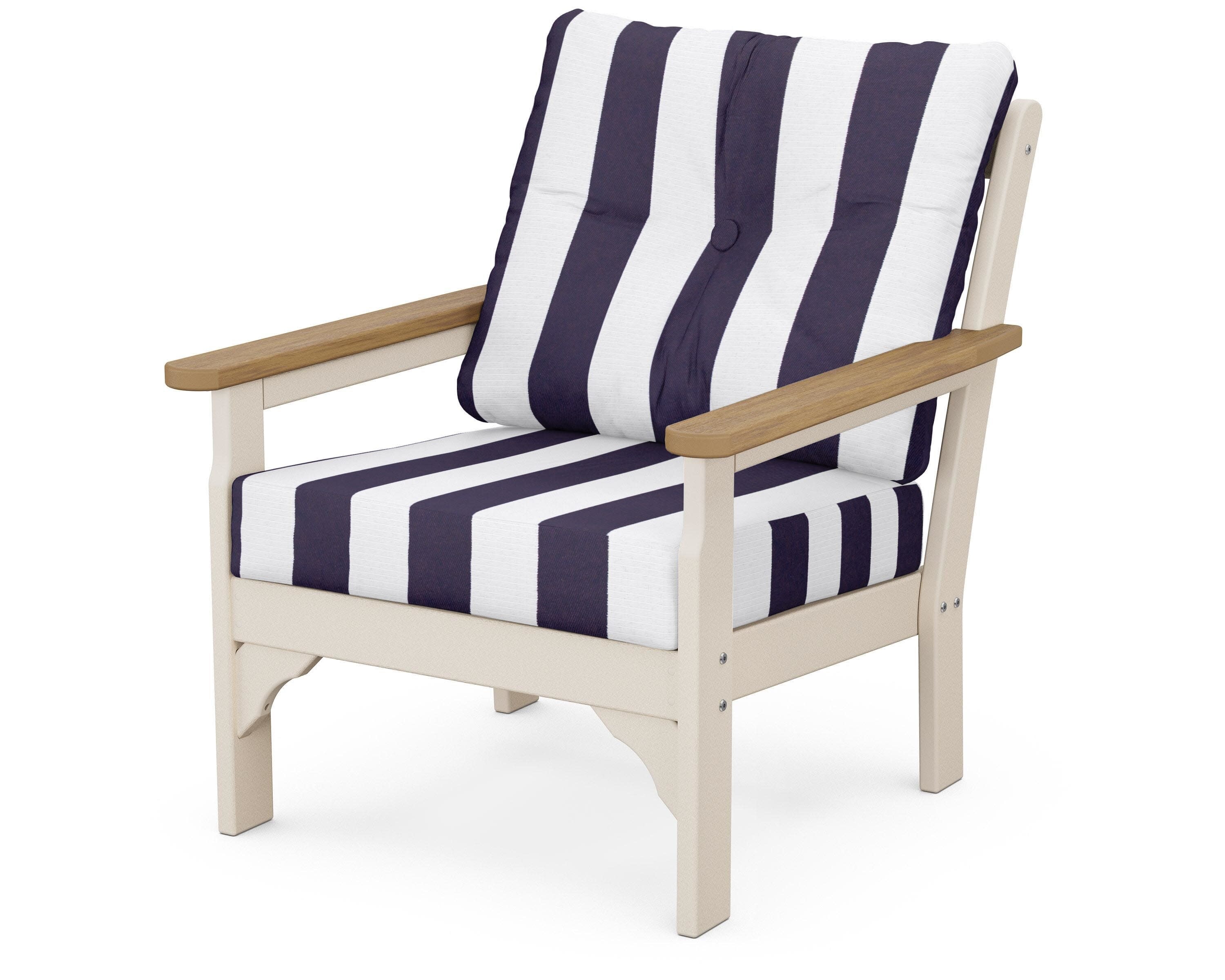 Vineyard Deep Seating Chair in Sand / Natural / Cabana Stripe Navy