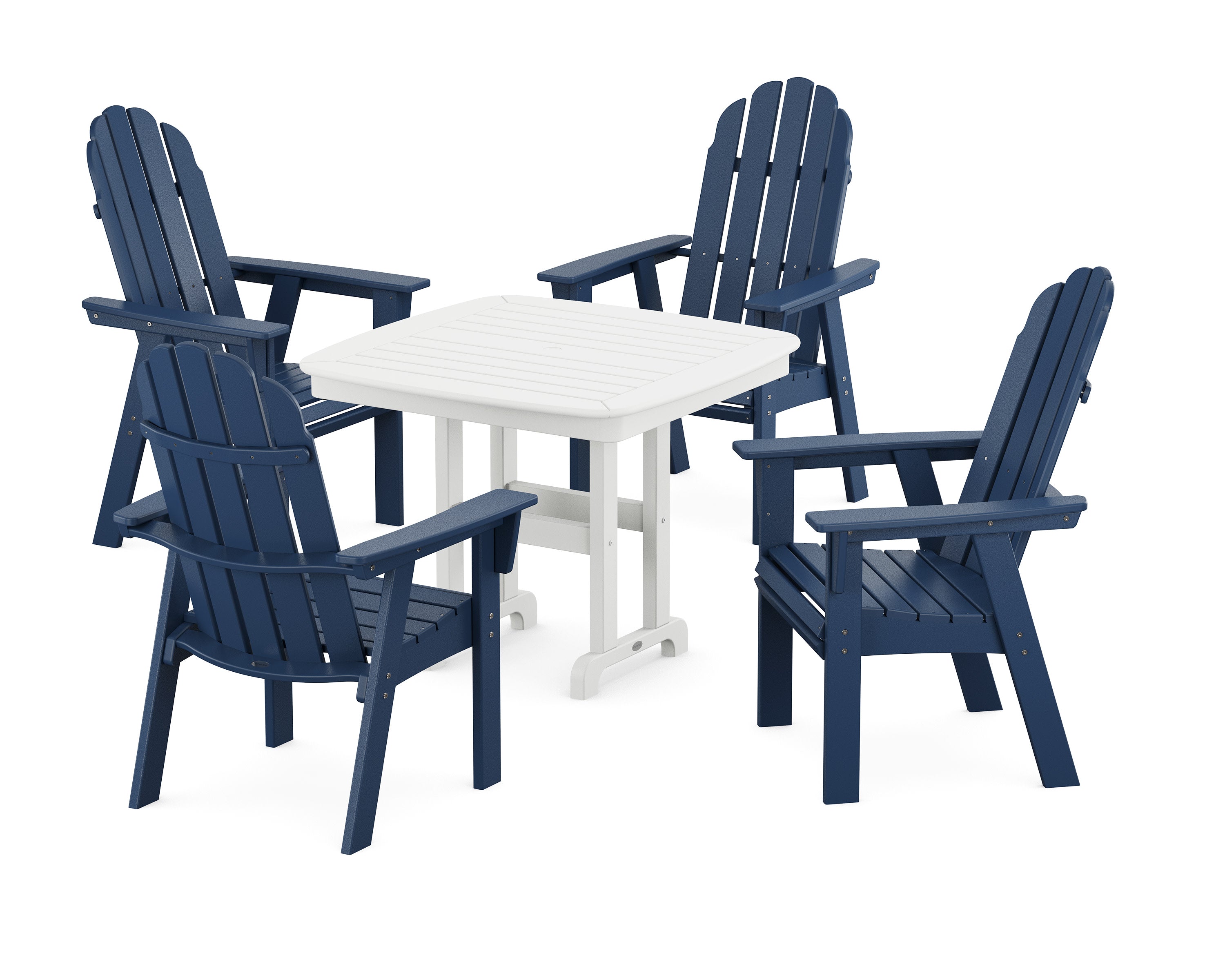 Vineyard Curveback Adirondack 5-Piece Dining Set in Navy / White