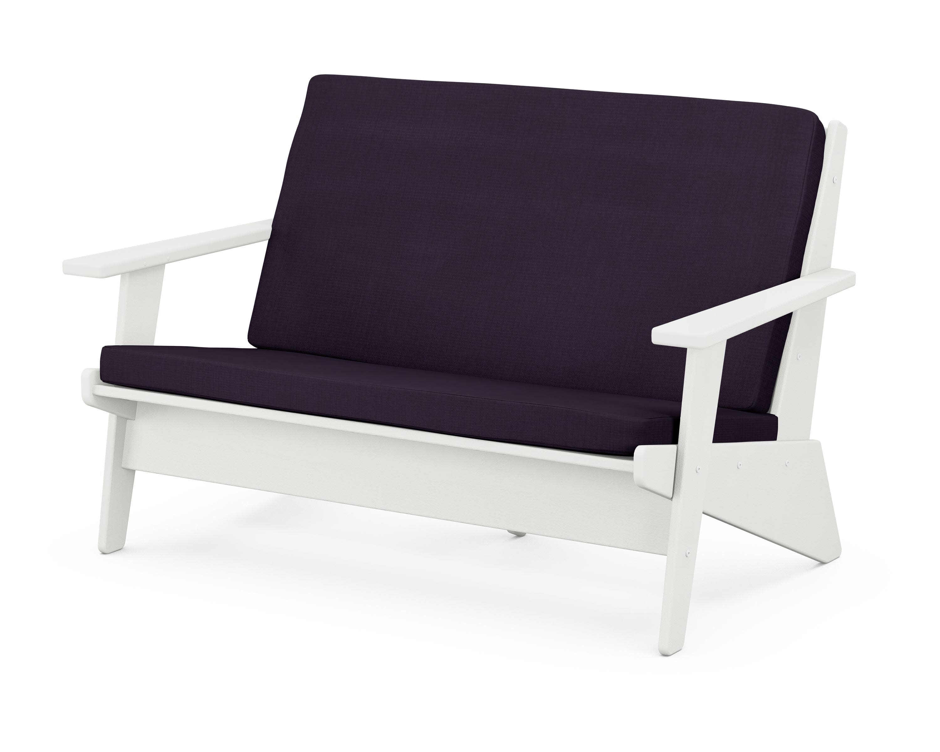 Riviera Modern Lounge Loveseat in Vintage White / Navy Linen