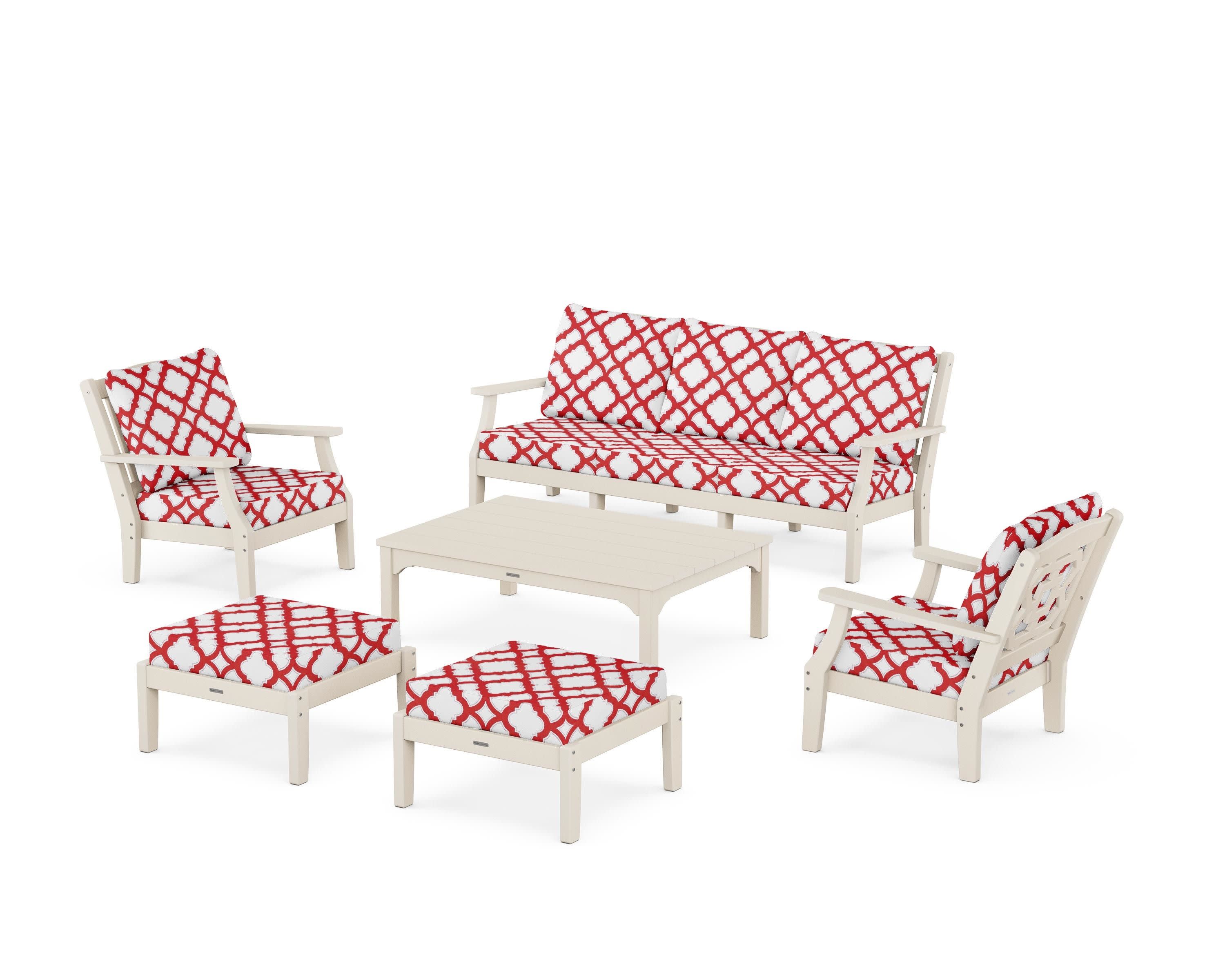 Chinoiserie 6-Piece Lounge Sofa Set in Sand / Trellis Crimson