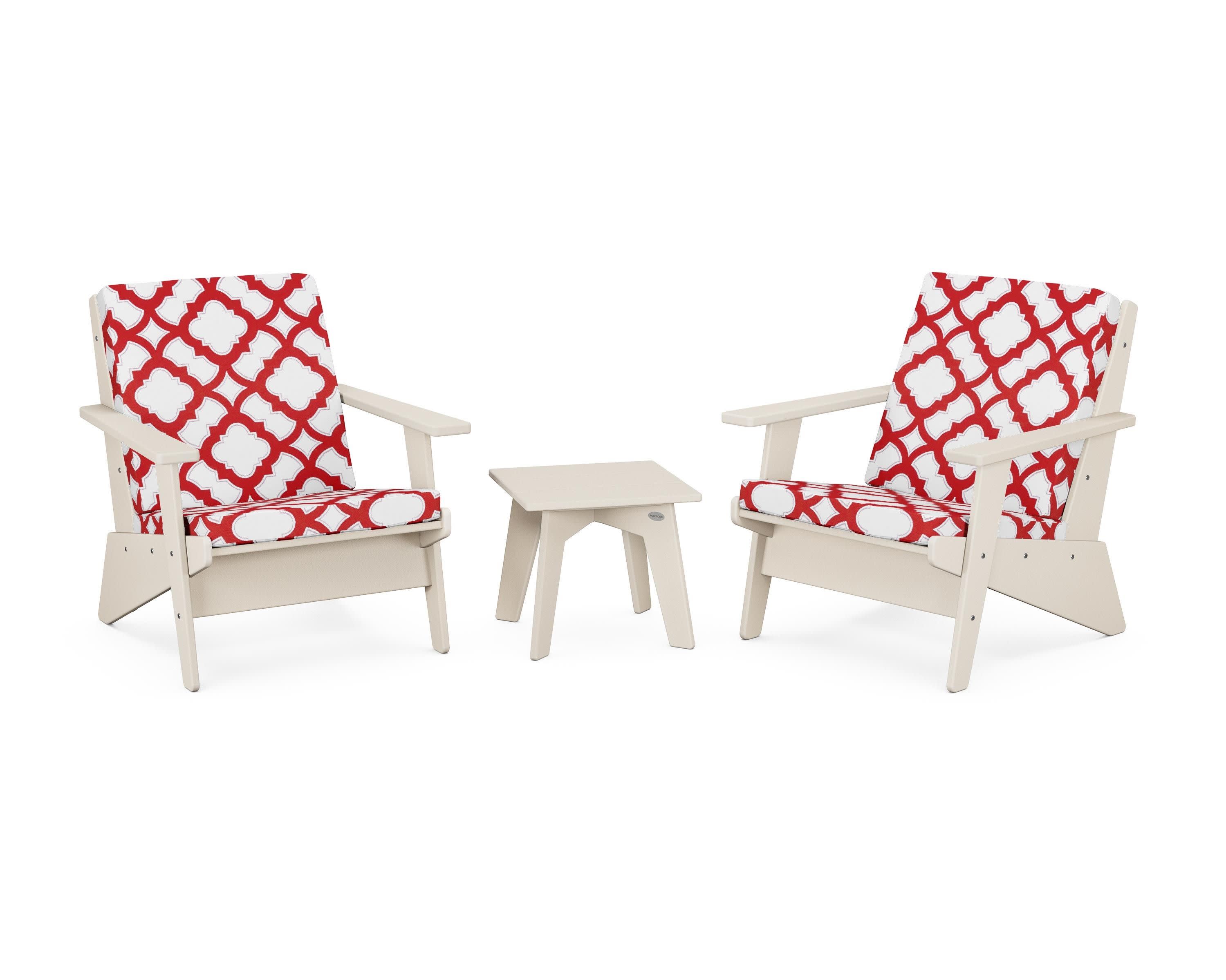 Riviera Modern Lounge 3-Piece Set in Sand / Trellis Crimson