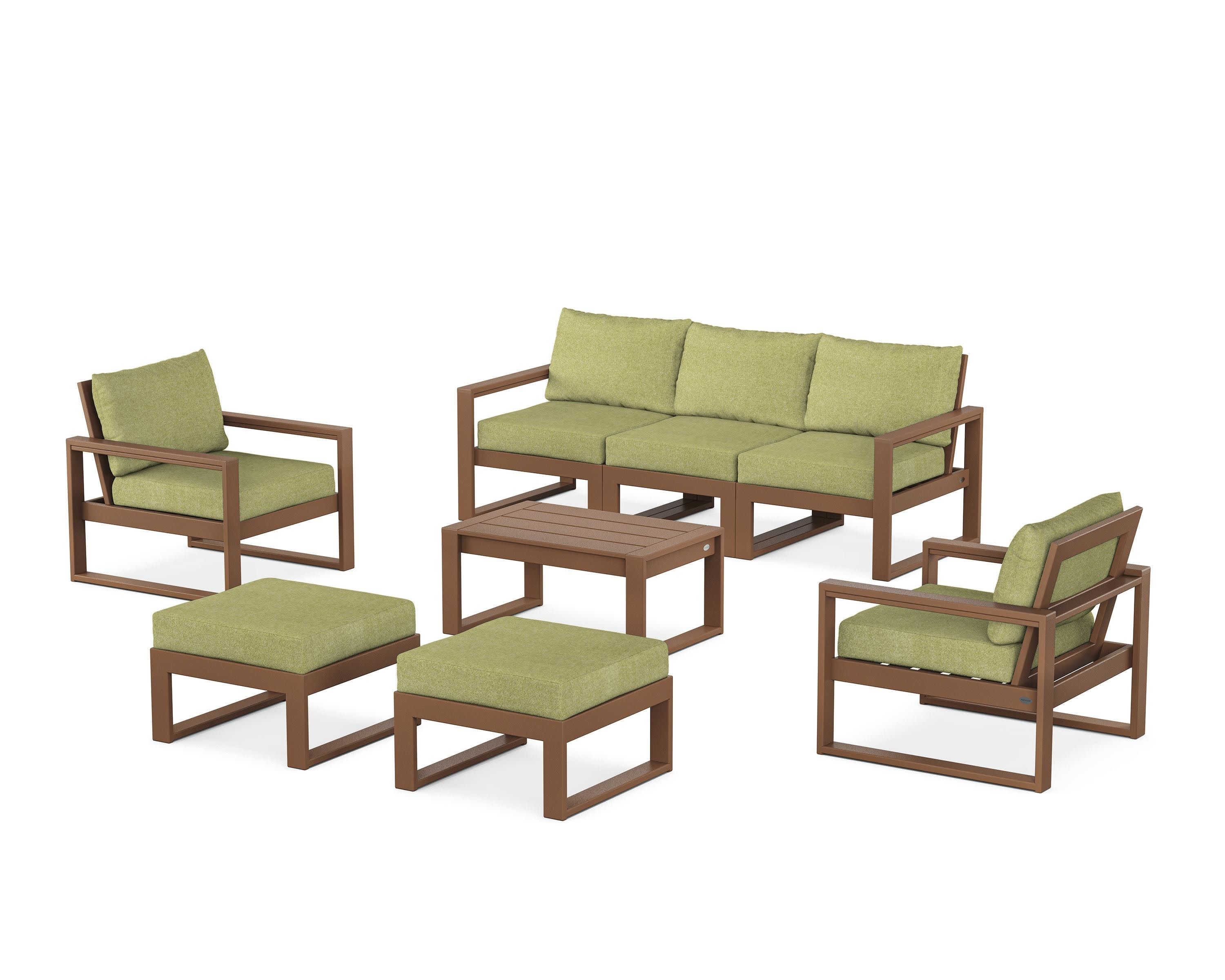 EDGE Sectional 8-Piece Lounge Sofa Set in Teak / Chartreuse Boucle