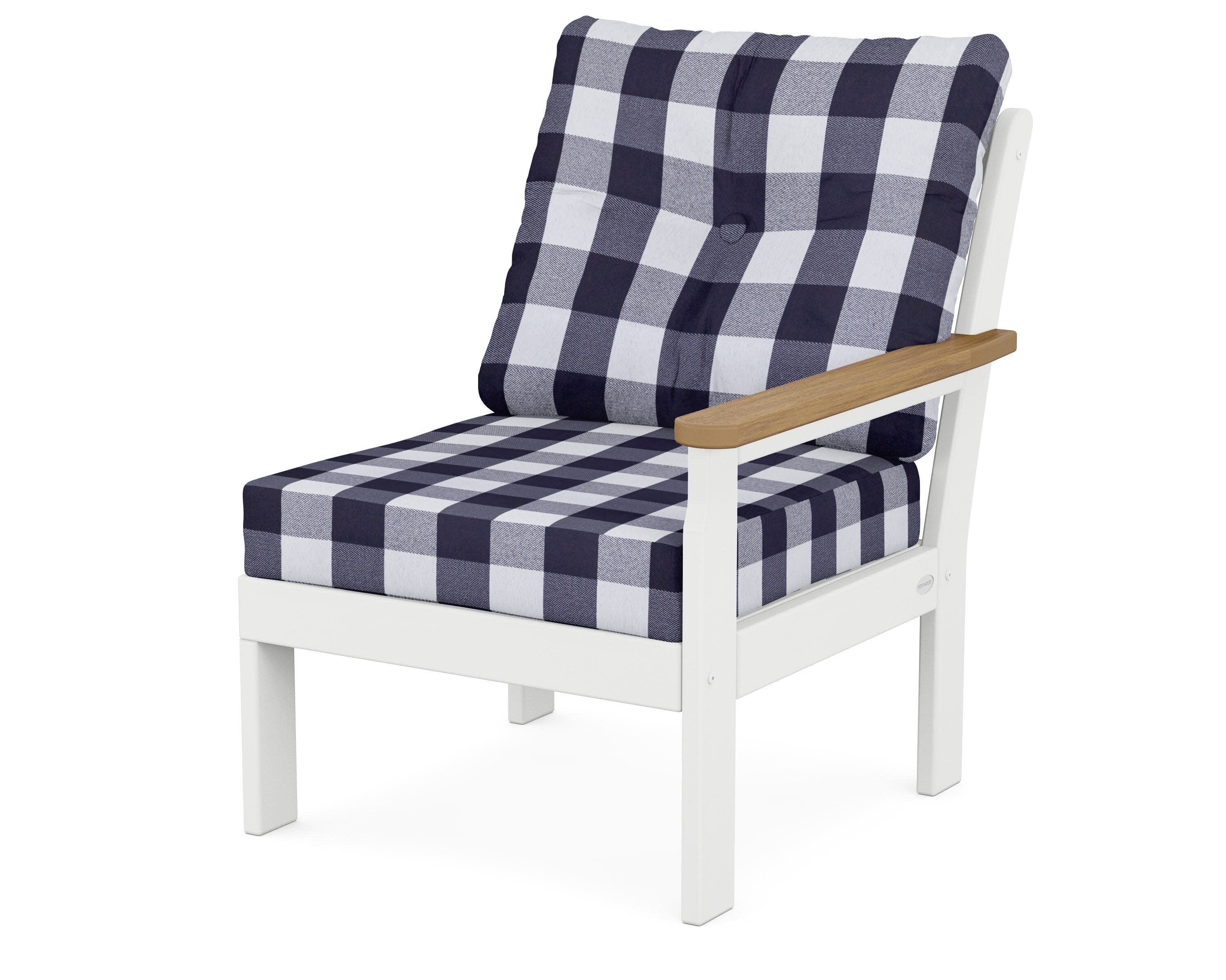 Vineyard Modular Right Arm Chair in White / Natural / Buffalo Plaid Navy
