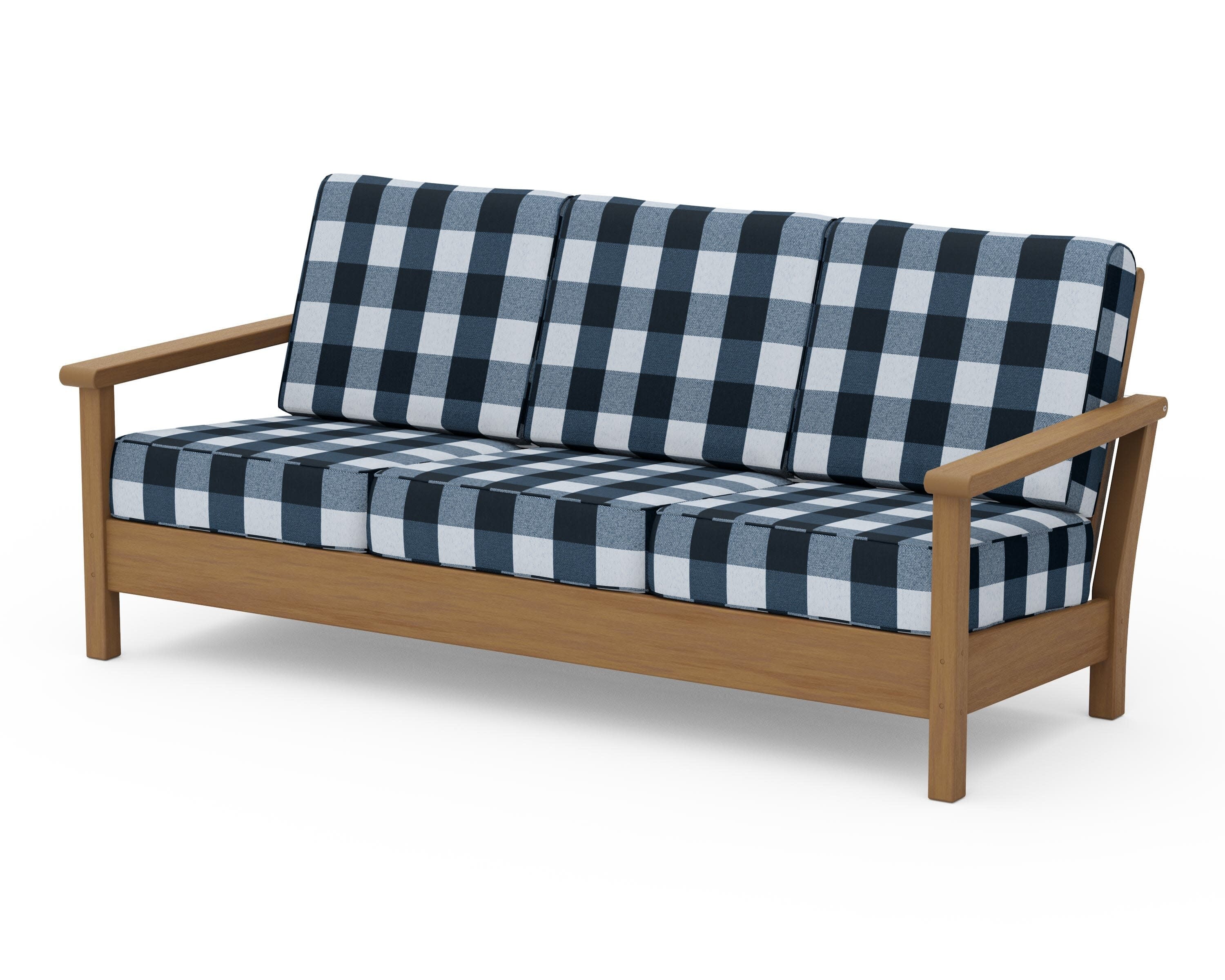Harbour Deep Seating Sofa in Natural / Buffalo Plaid Marine Indigo