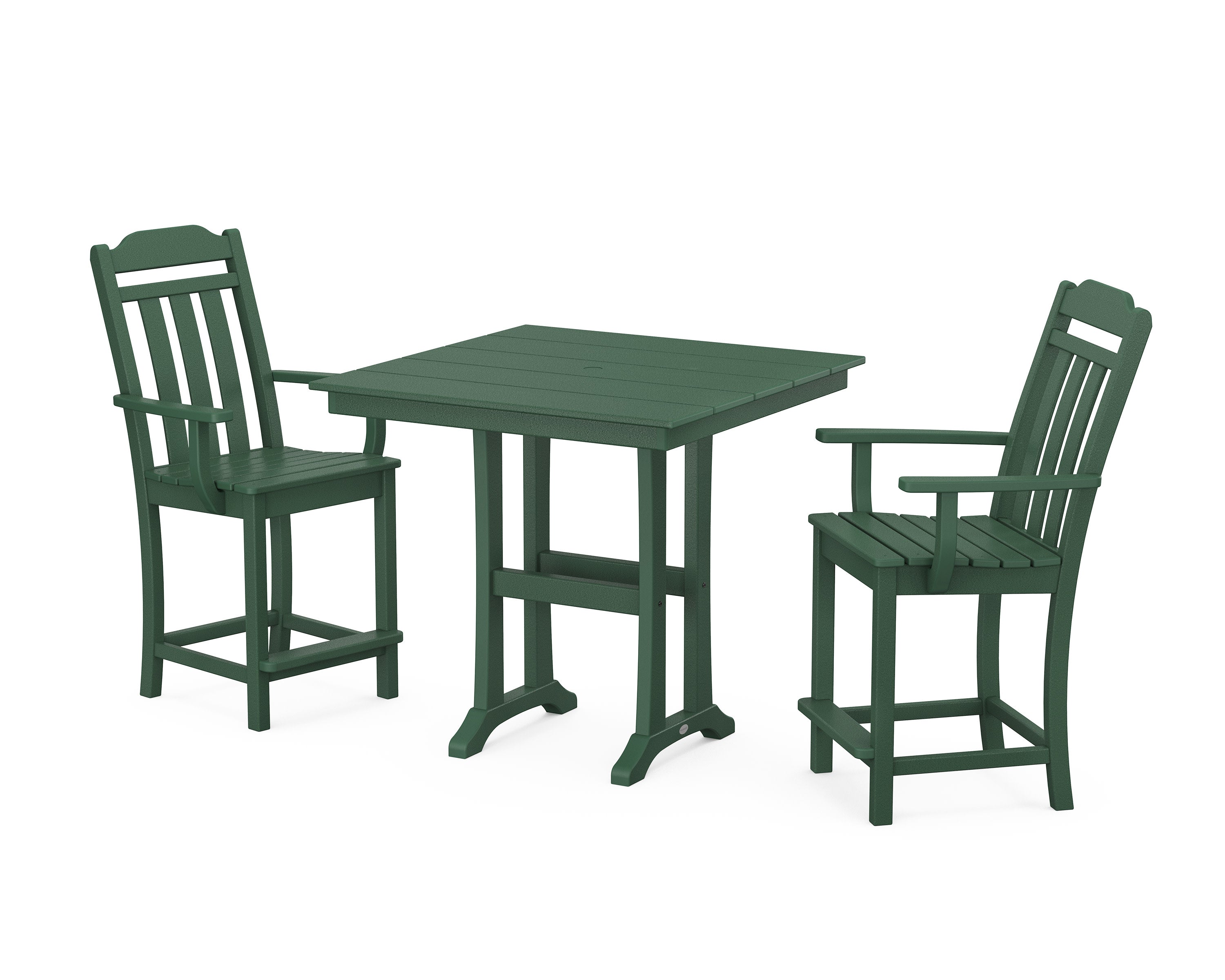 Cottage 3-Piece Farmhouse Counter Set with Trestle Legs in Green