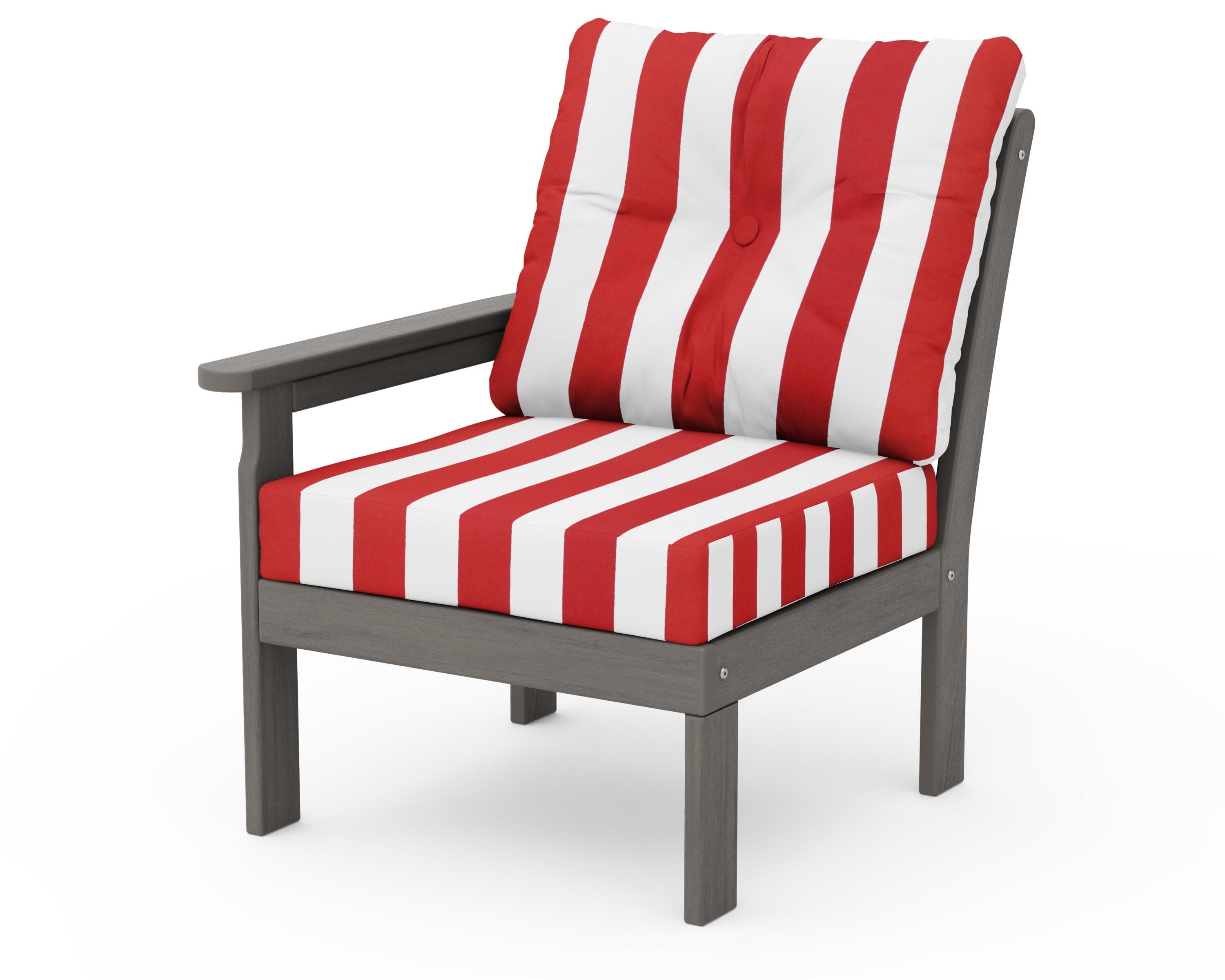 Vineyard Modular Left Arm Chair in Driftwood / Cabana Stripe Crimson