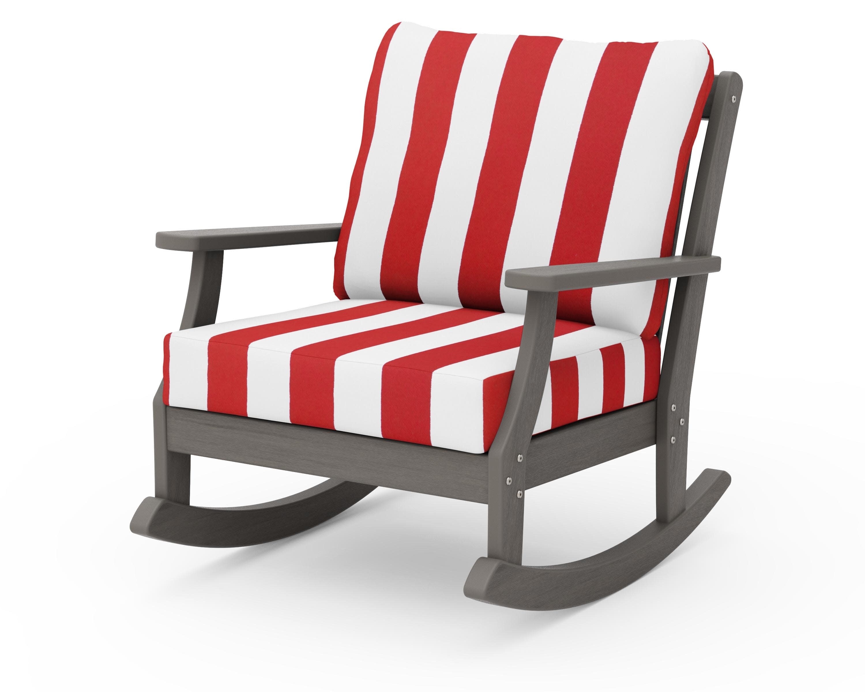 Braxton Deep Seating Rocking Chair in Driftwood / Cabana Stripe Crimson