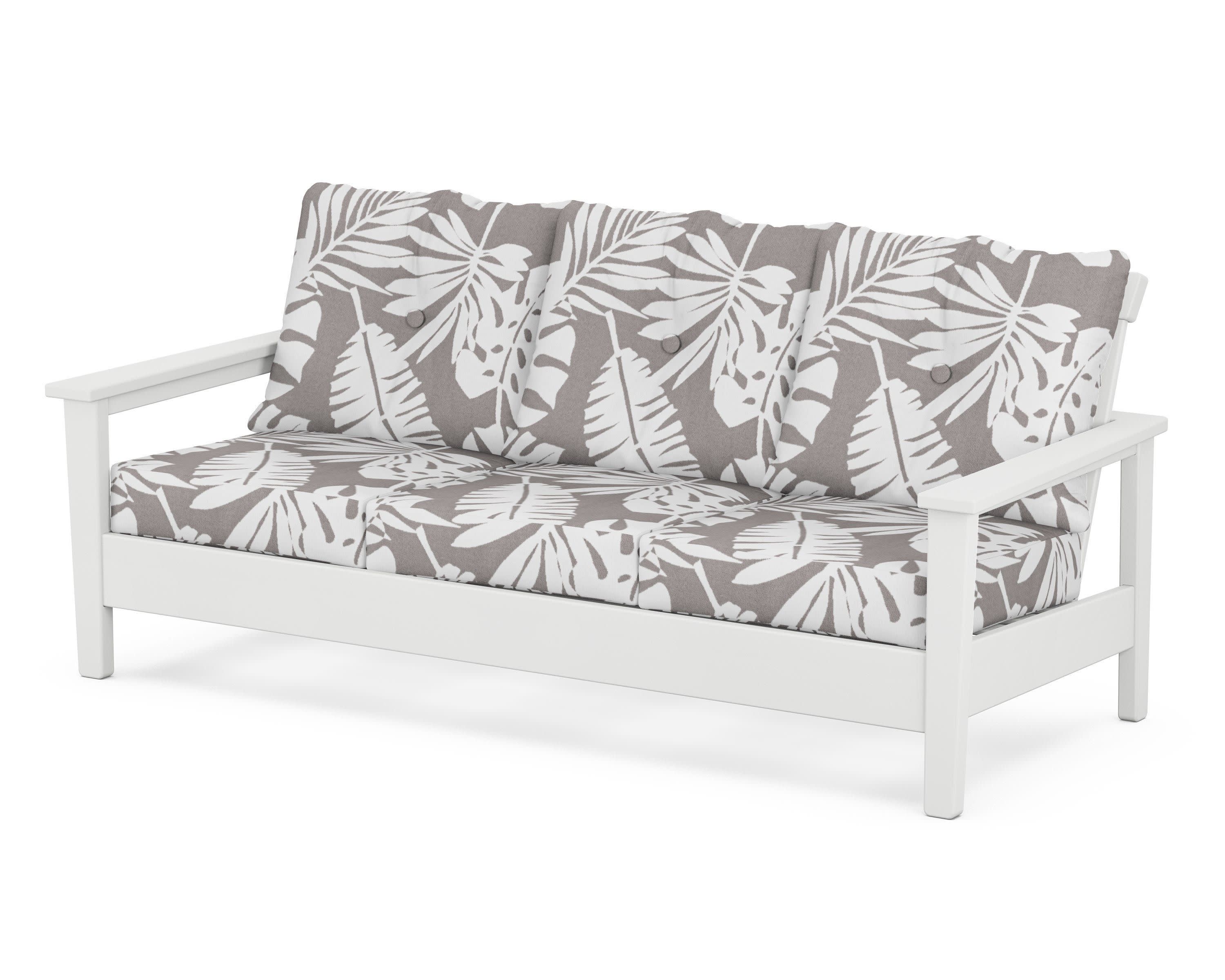 Prescott Deep Seating Sofa in White / Leaf Grey Mist