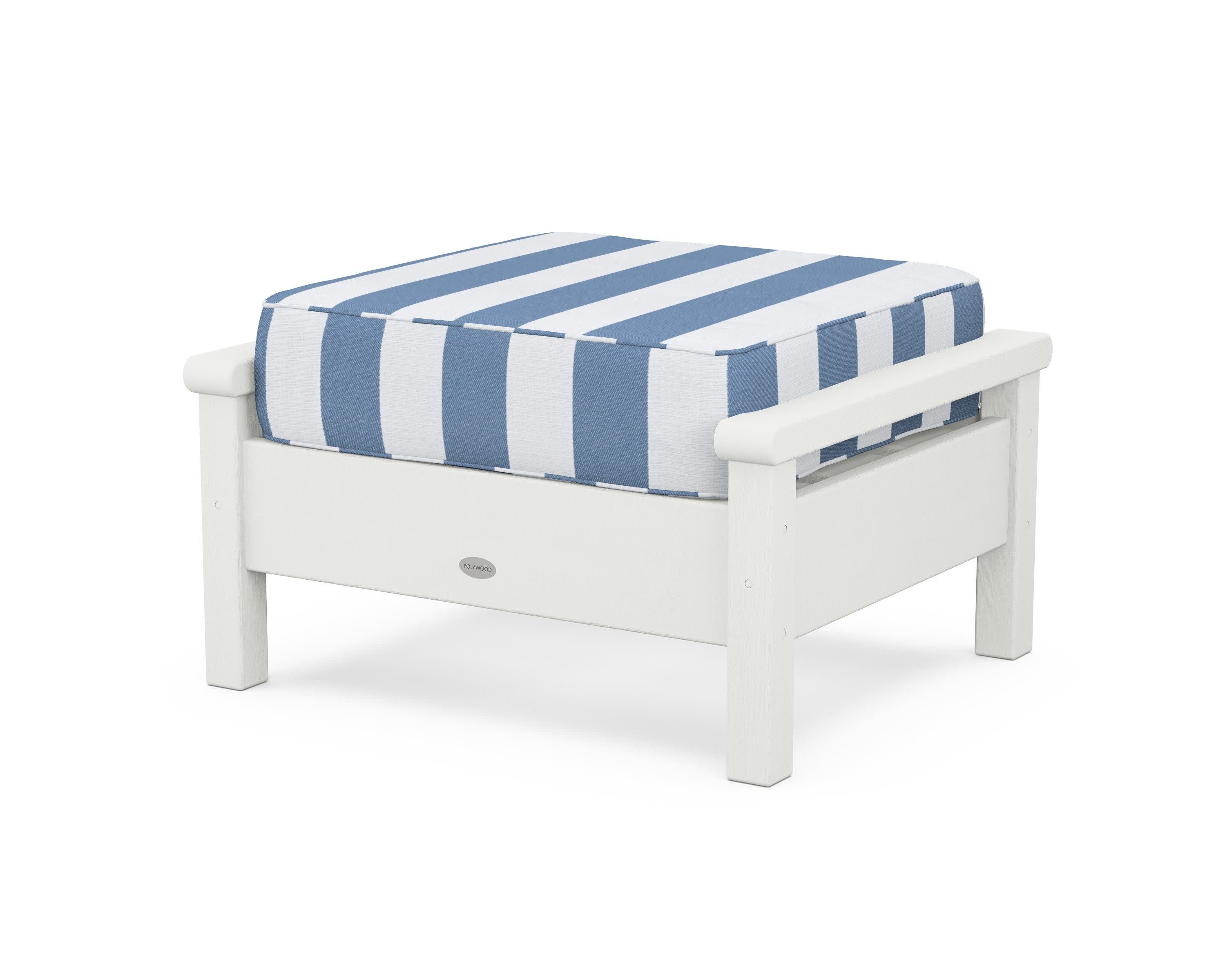 Harbour Deep Seating Ottoman in Vintage White / Cabana Stripe Sky Blue