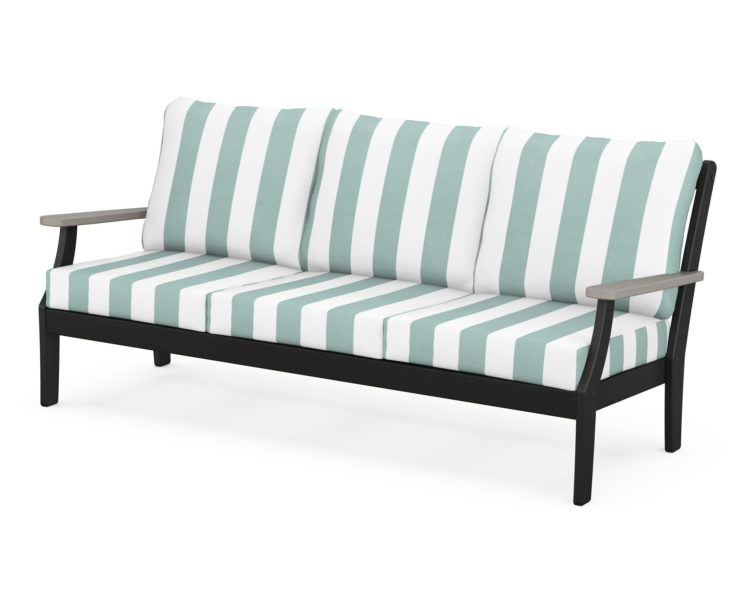 Braxton Deep Seating Sofa in Black / Driftwood / Cabana Stripe Glacier Spa