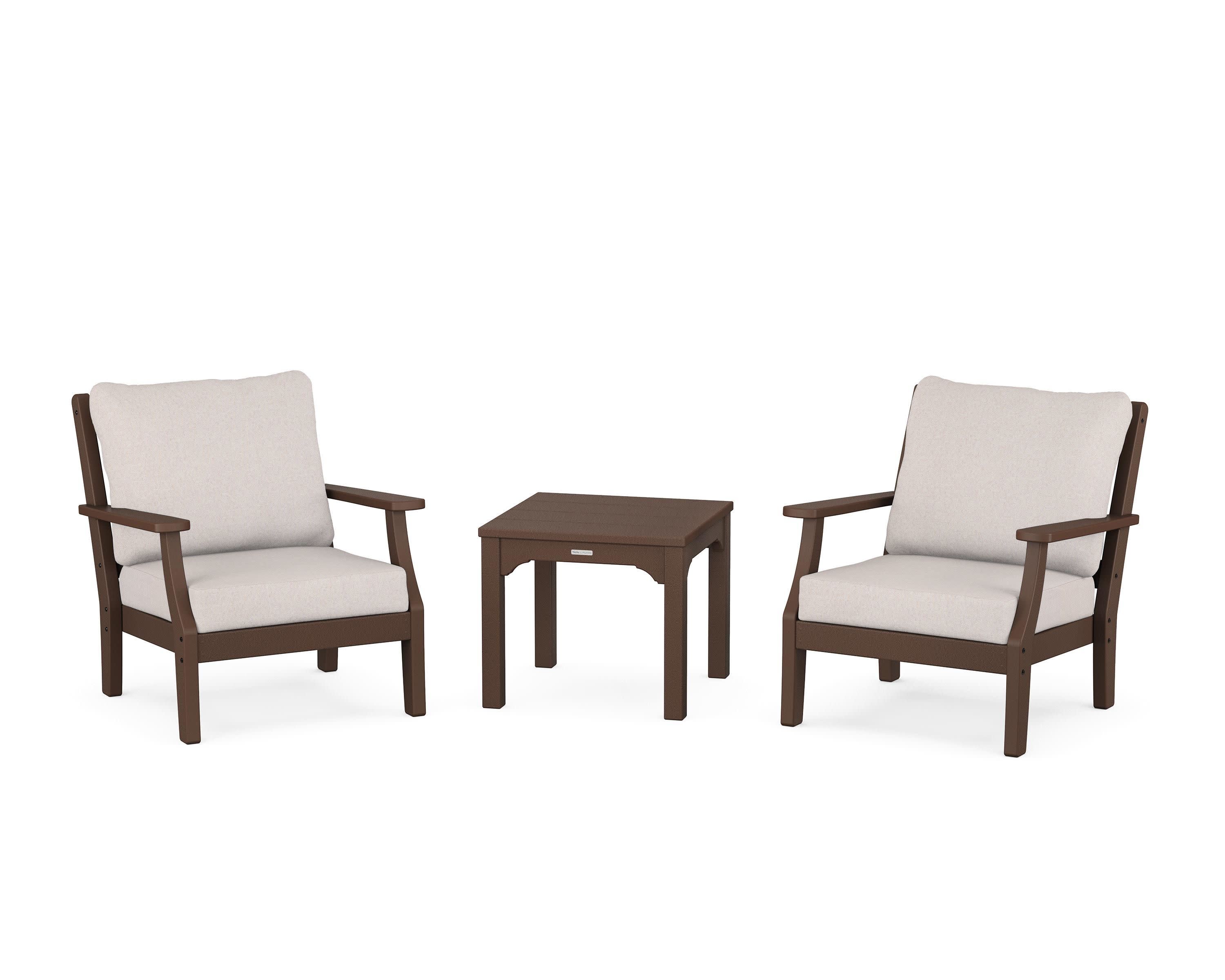 Chinoiserie 3-Piece Deep Seating Set in Mahogany / Dune Burlap