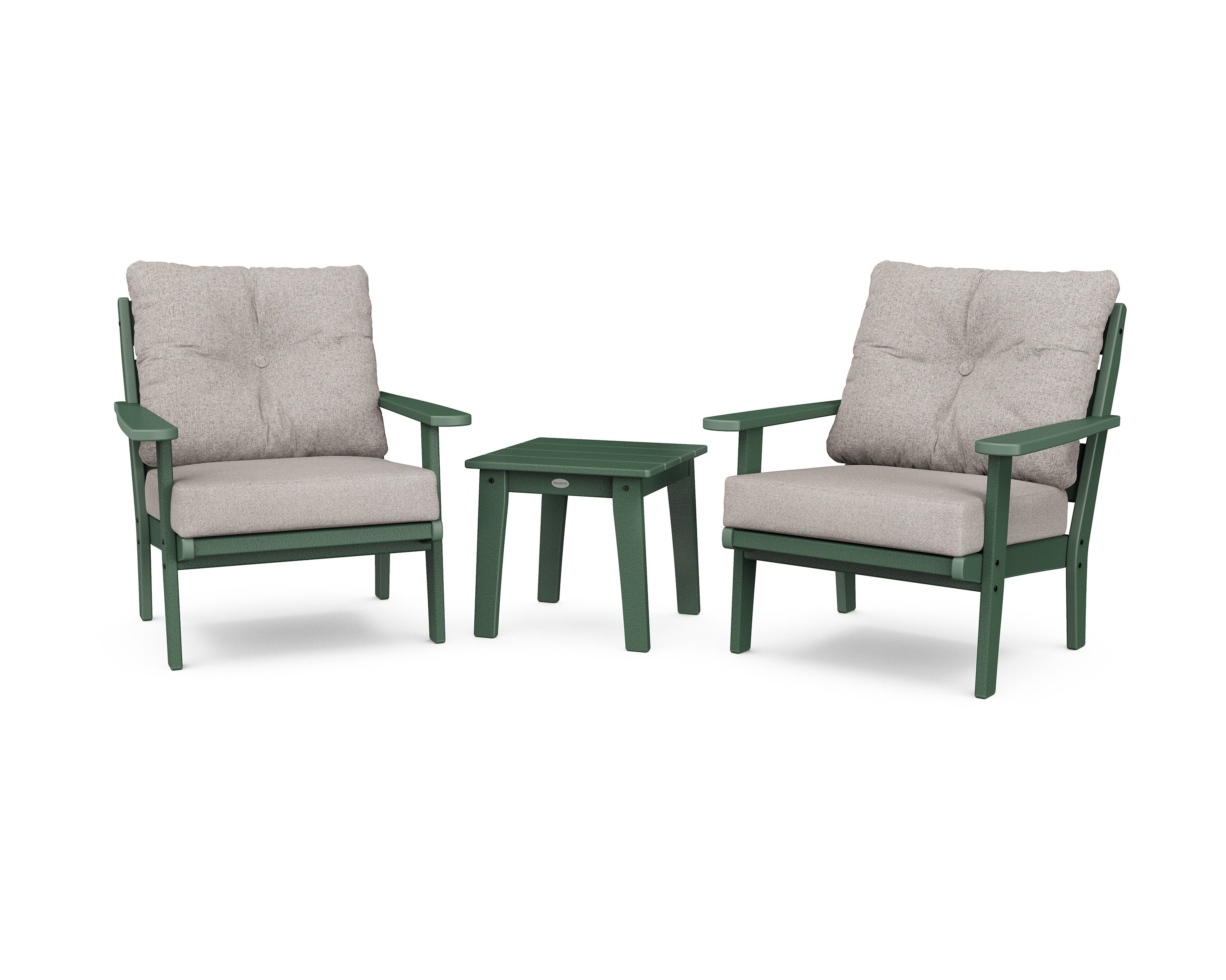 Lakeside 3-Piece Deep Seating Chair Set in Green / Weathered Tweed