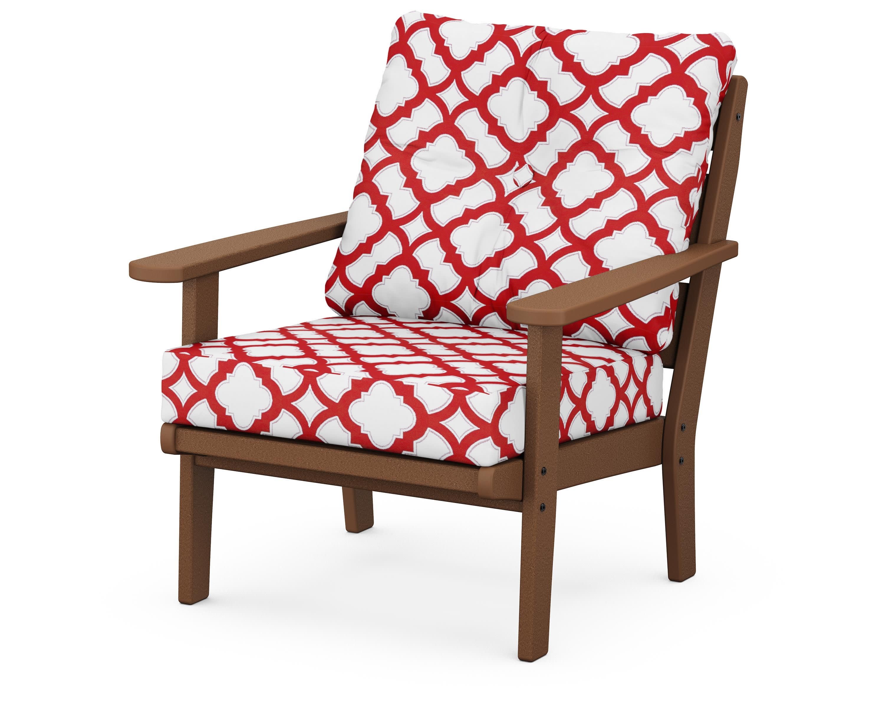 Lakeside Deep Seating Chair in Teak / Trellis Crimson