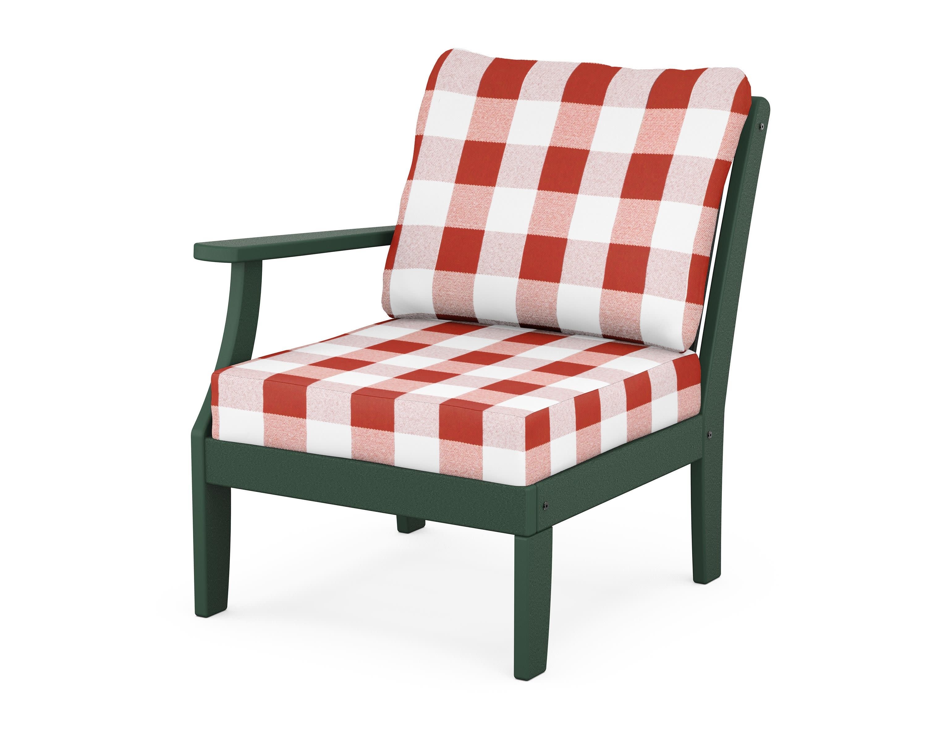 Braxton Modular Left Arm Chair in Green / Buffalo Plaid Crimson