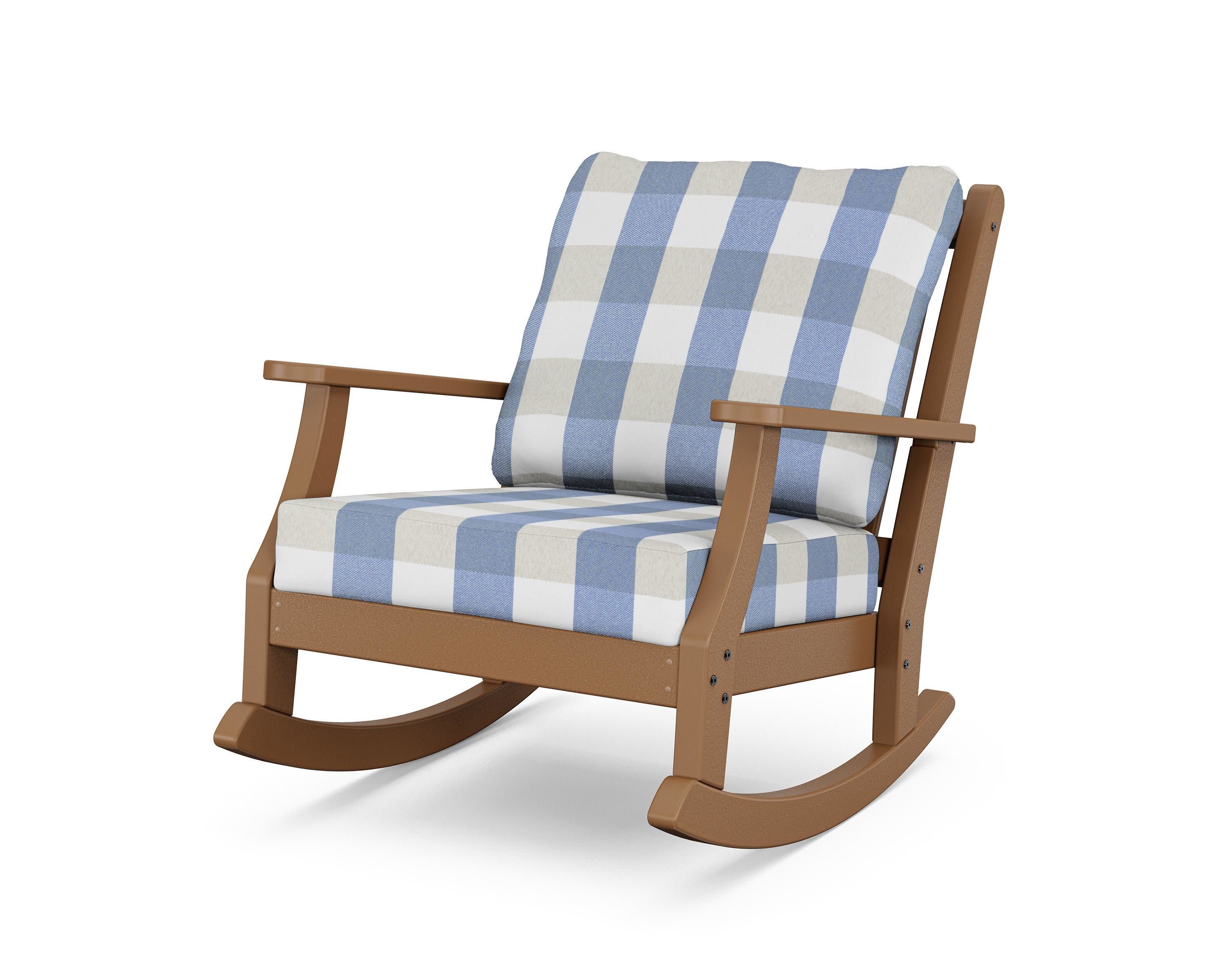 Wovendale Deep Seating Rocking Chair in Teak / Buffalo Plaid Sky Blue
