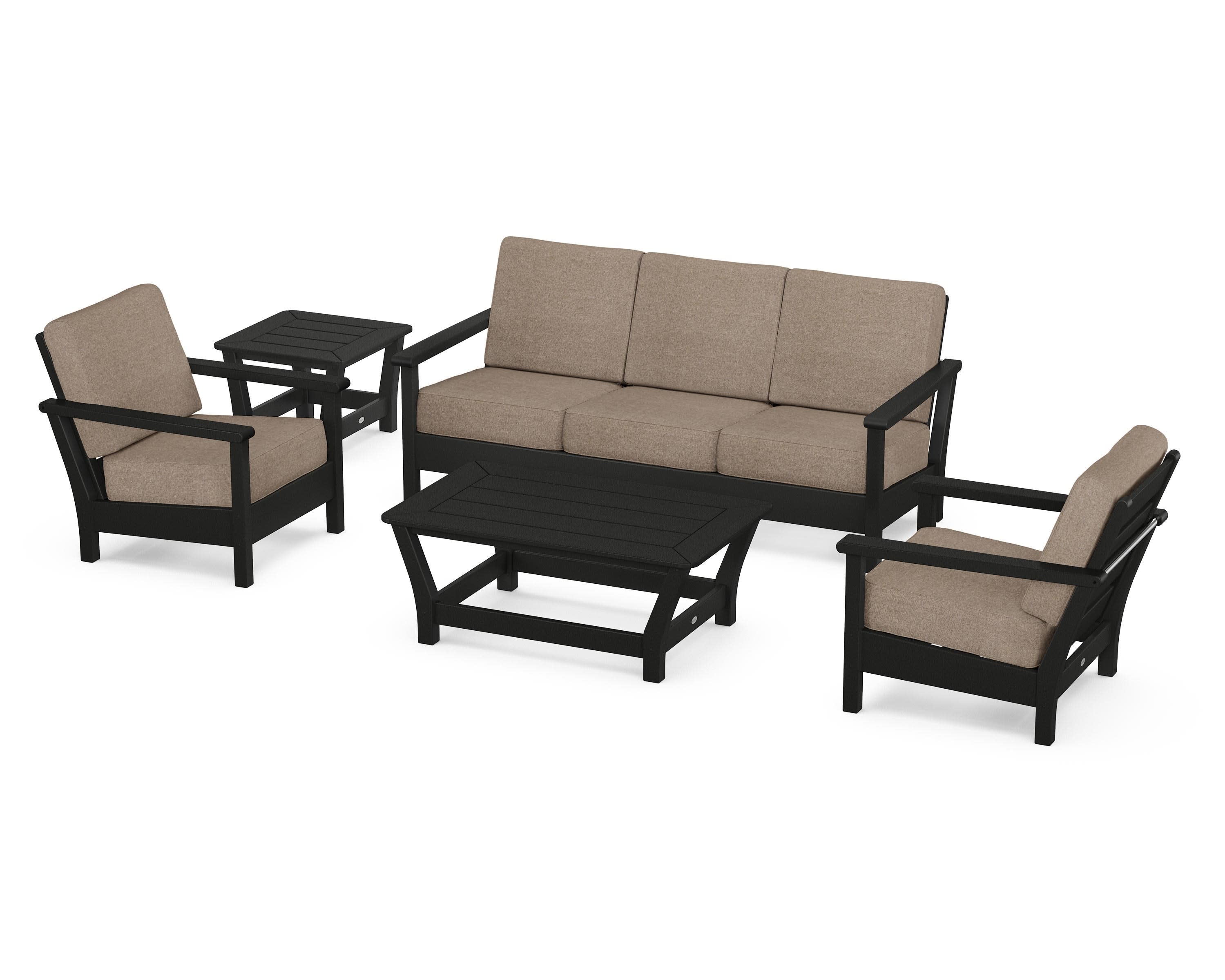 Harbour 5-Piece Deep Seating Set in Black / Spiced Burlap