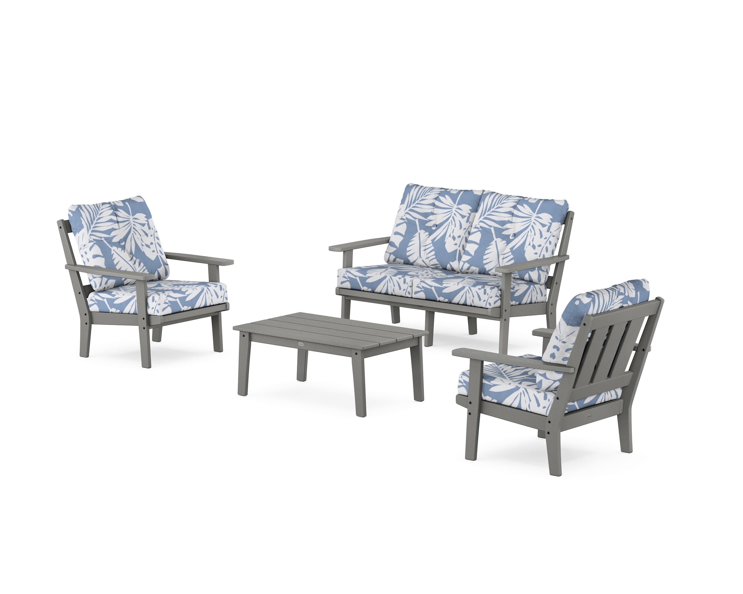 Oxford 4-Piece Deep Seating Set with Loveseat in Slate Grey / Leaf Sky Blue