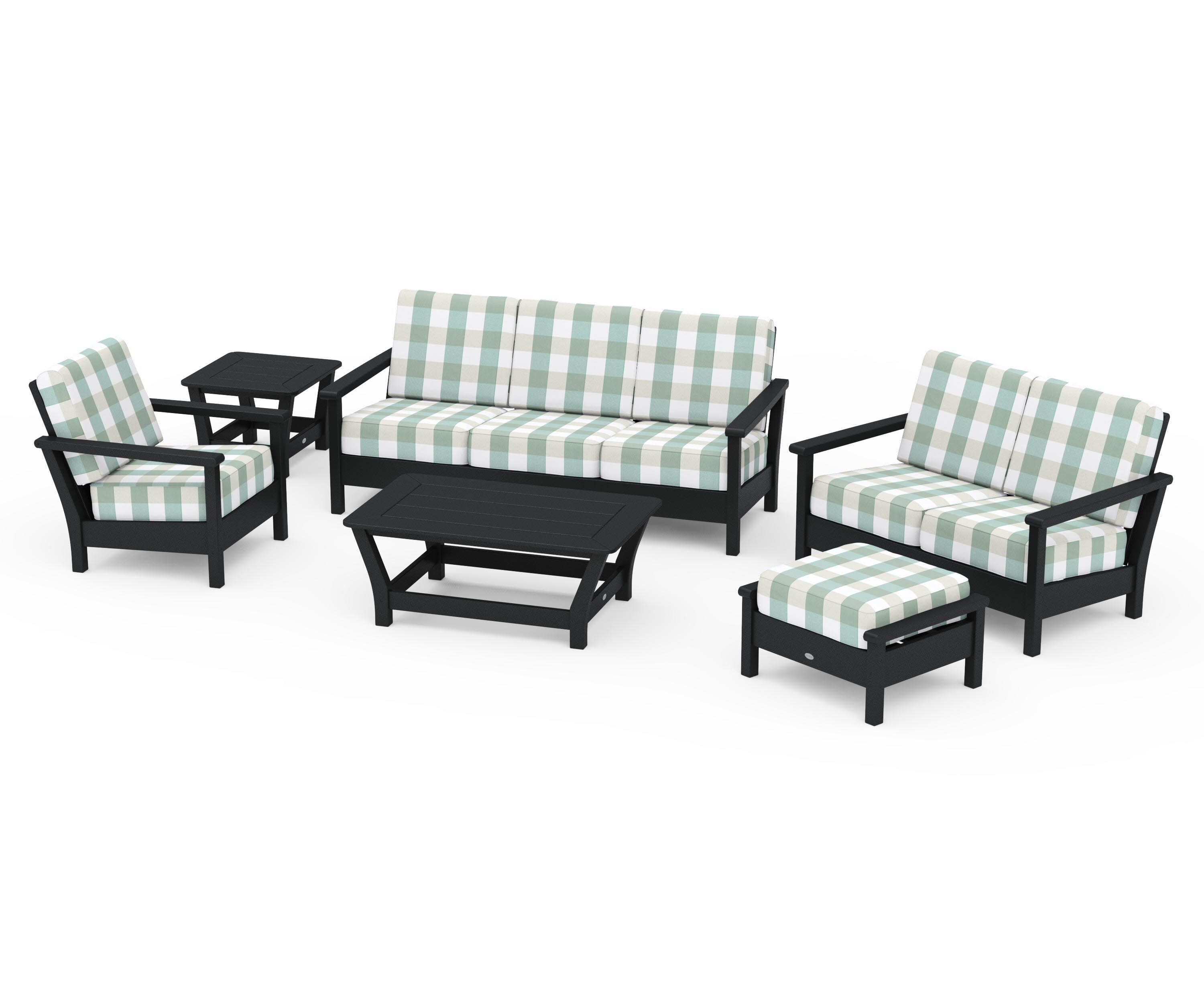 Harbour 6-Piece Outdoor Living Set in Black / Buffalo Plaid Glacier Spa