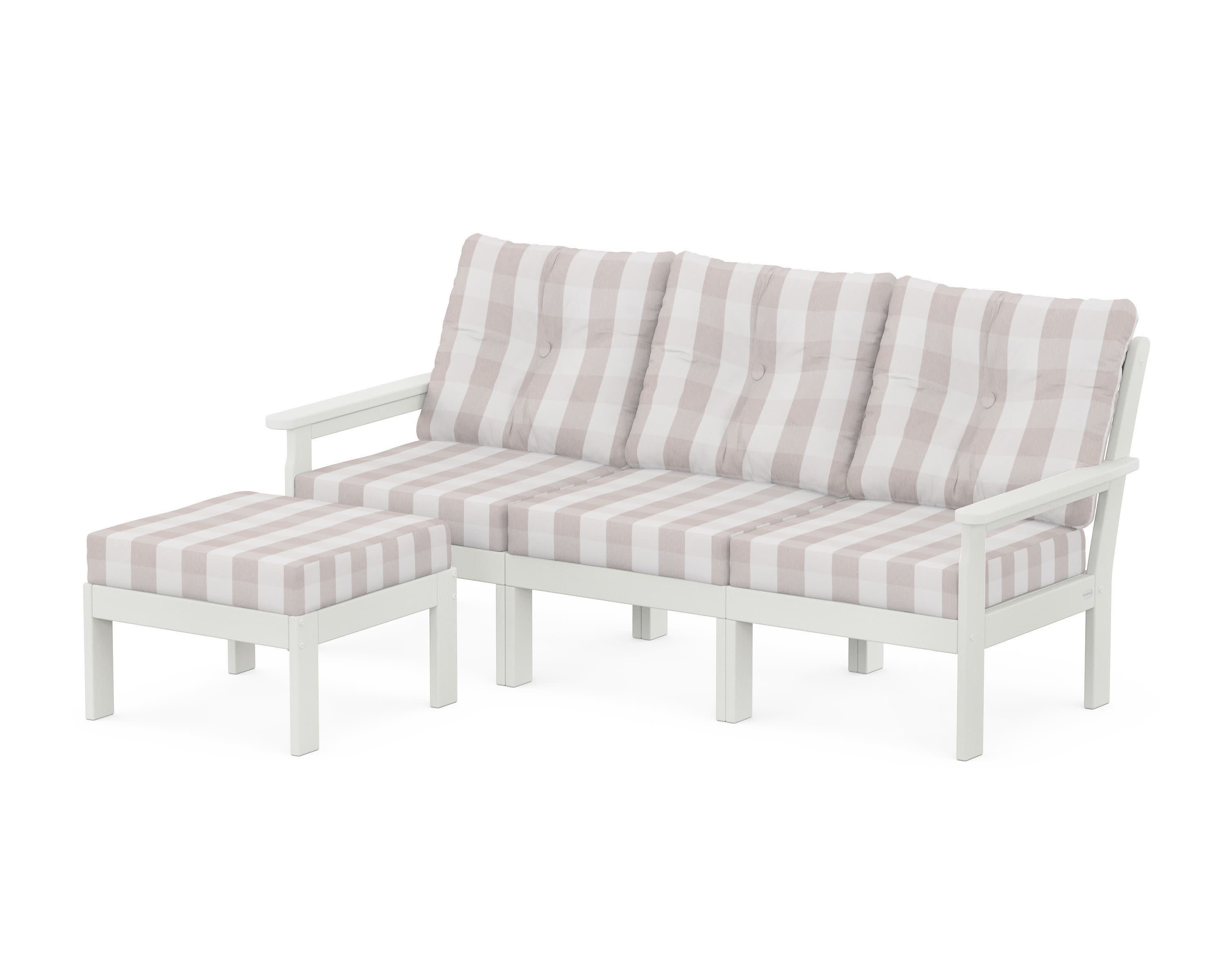 Vineyard 4-Piece Sectional with Ottoman in Vintage White / Buffalo Plaid Dune Burlap