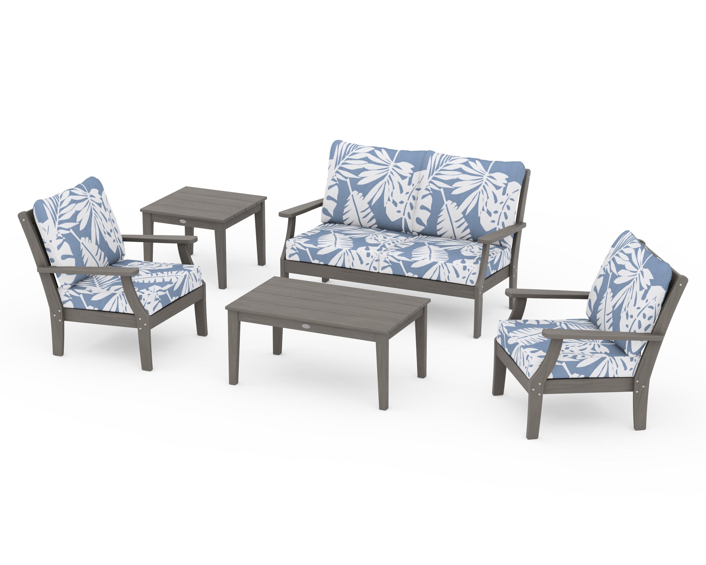 Braxton 5-Piece Deep Seating Set in Driftwood / Leaf Sky Blue