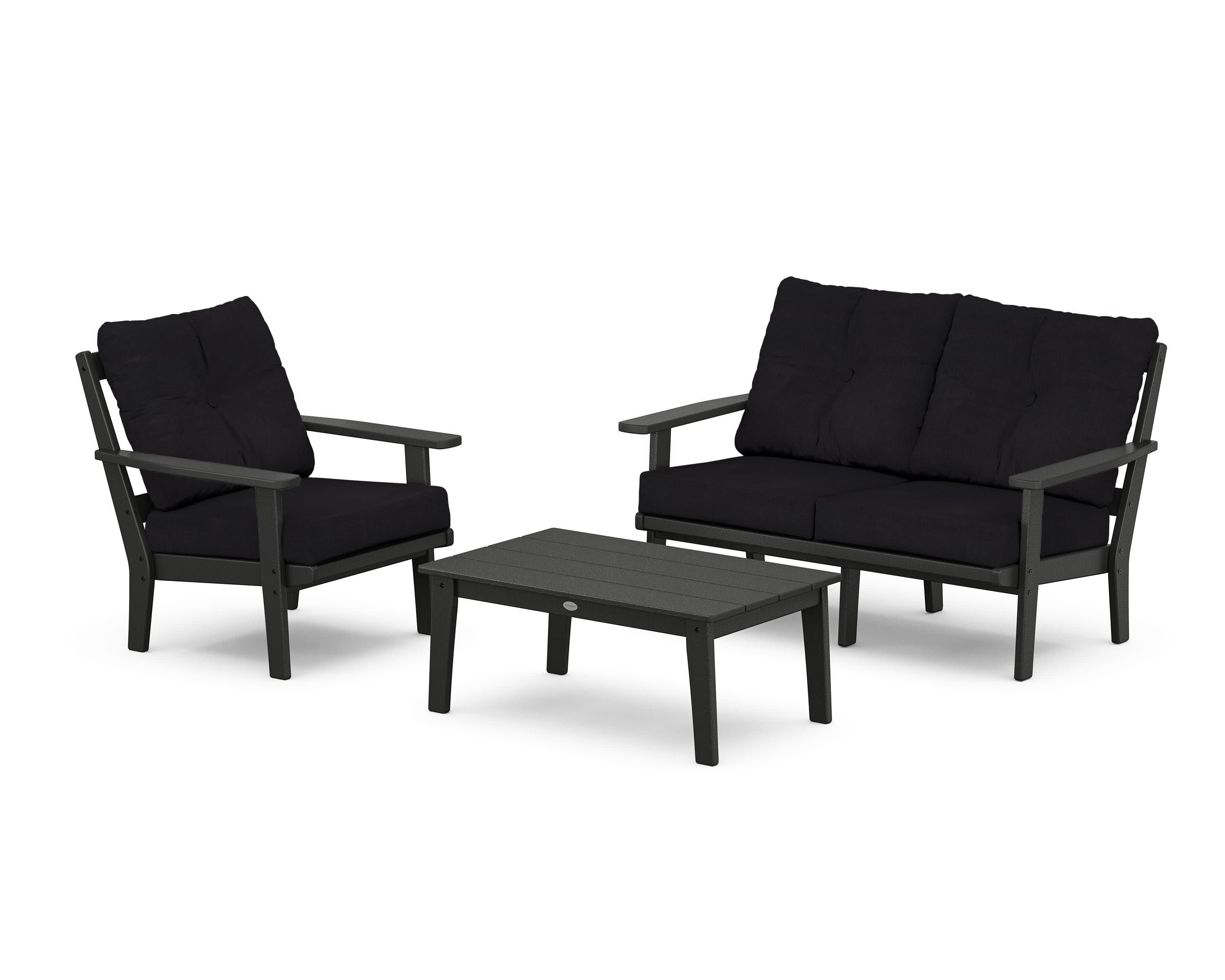 Oxford 3-Piece Deep Seating Set with Loveseat in Black / Midnight Linen