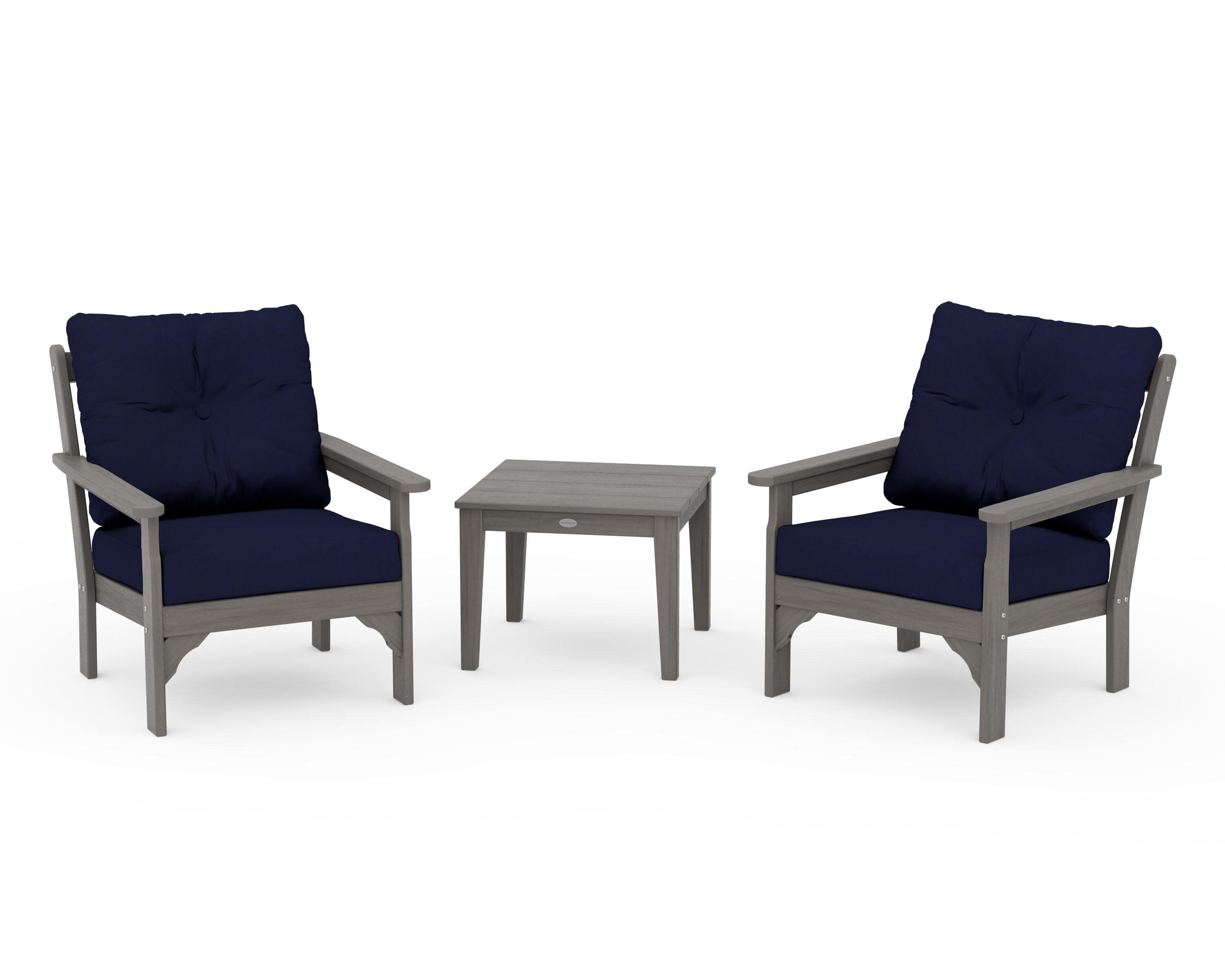 Vineyard 3-Piece Deep Seating Set in Driftwood / Navy