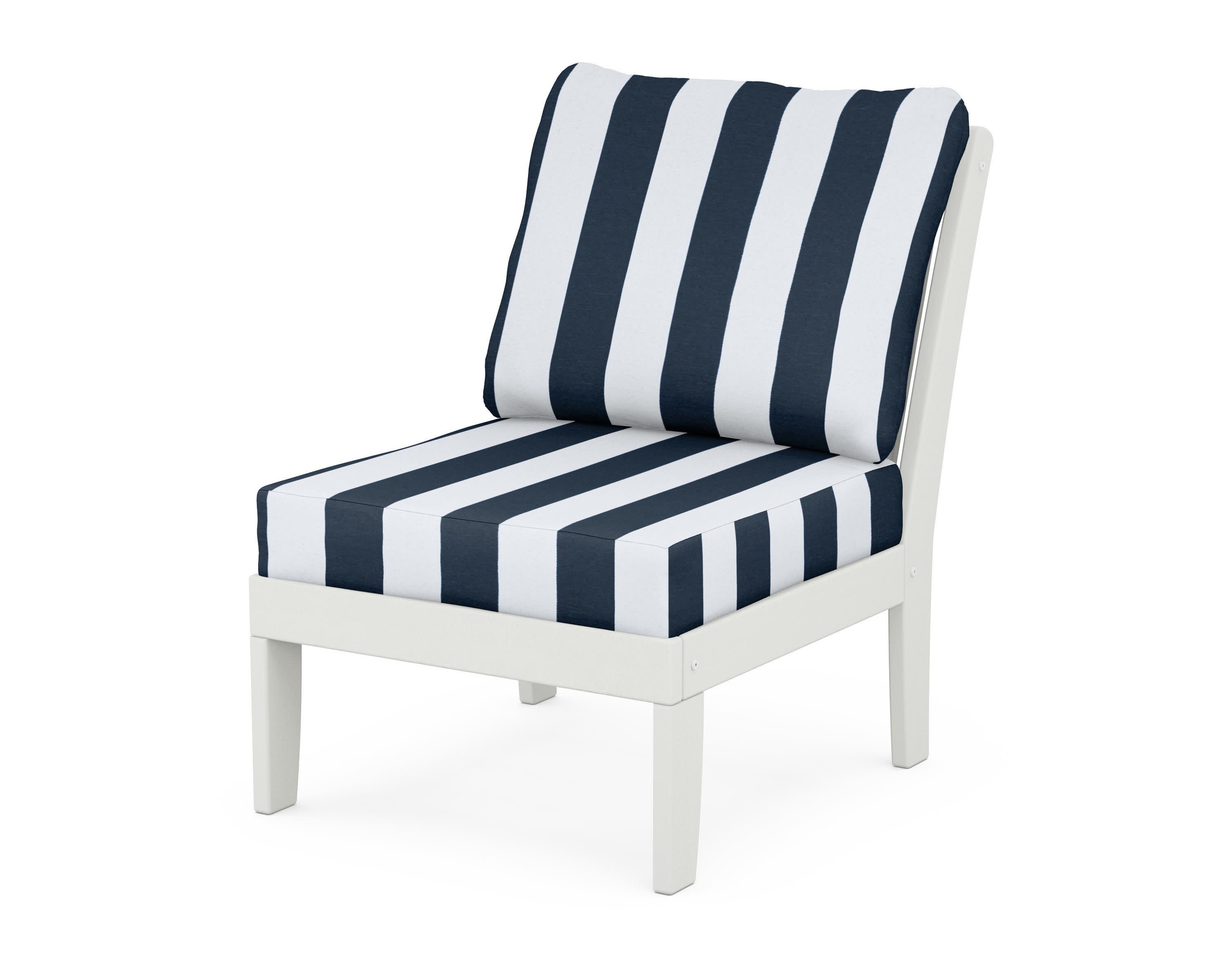 Braxton Modular Armless Chair in Vintage White / Cabana Stripe Marine Indigo