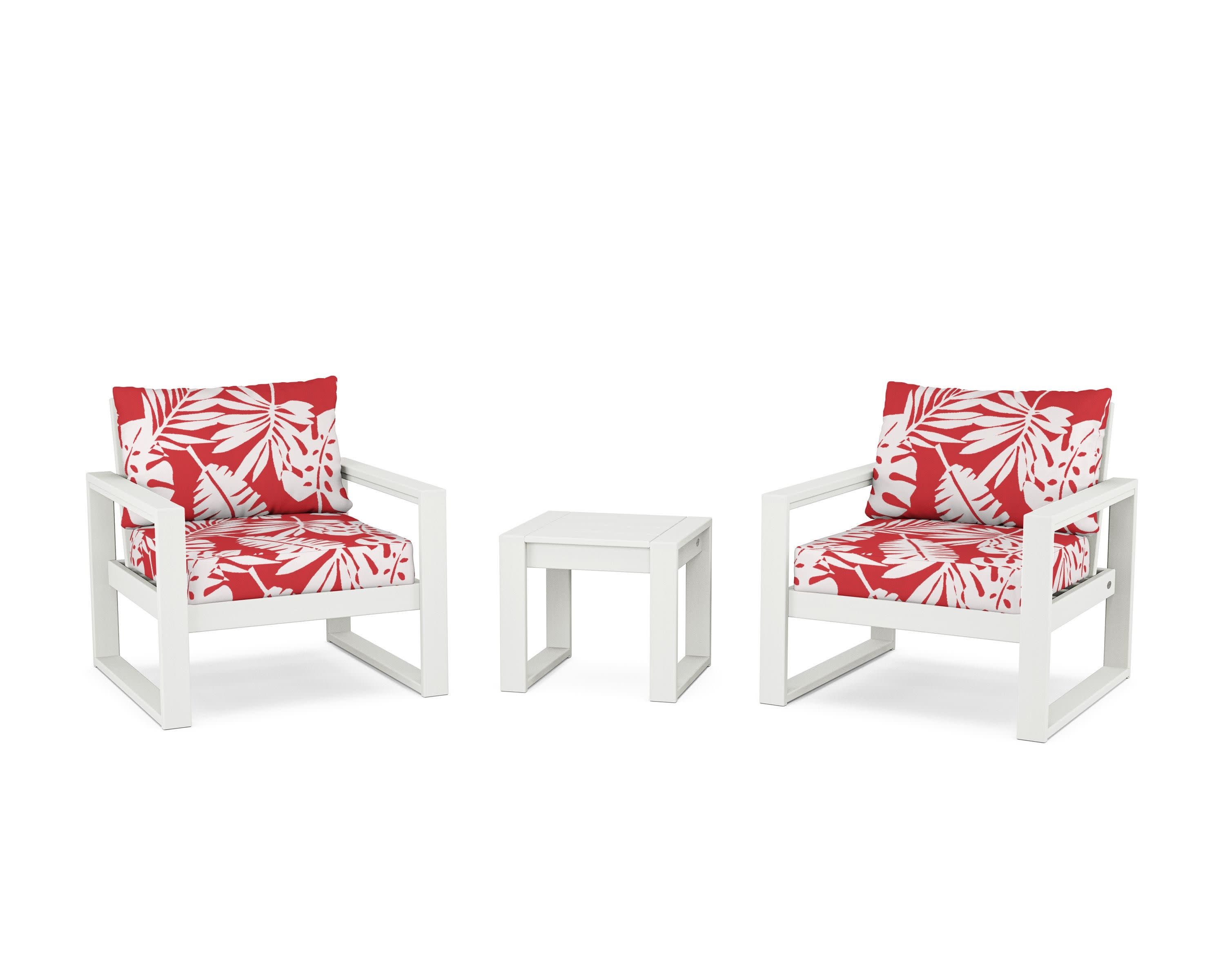 EDGE Sectional 3-Piece Deep Seating Set in Vintage White / Leaf Crimson
