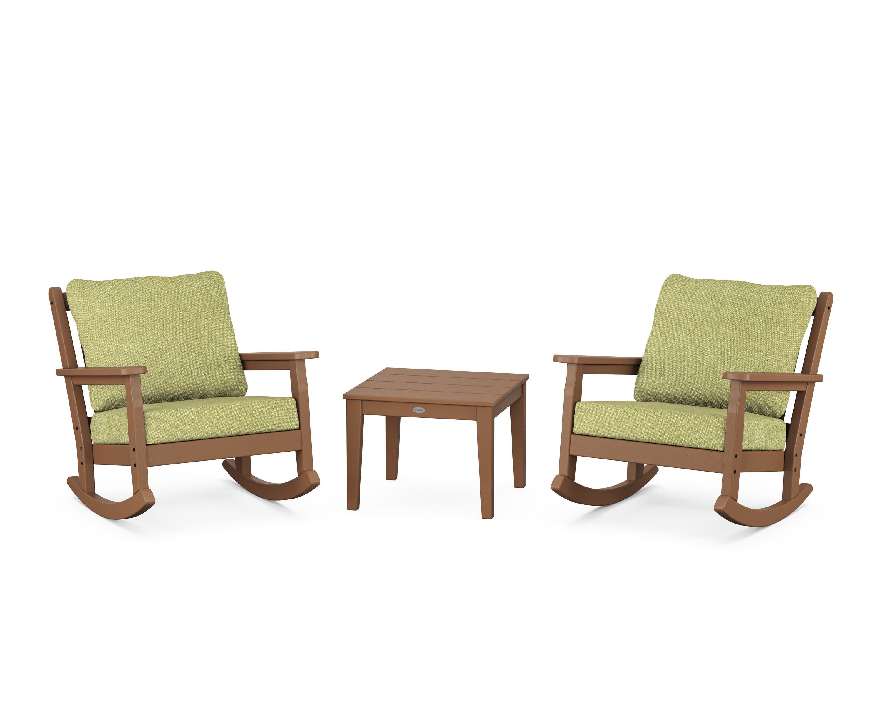 Chippendale 3-Piece Deep Seating Rocker Set in Teak / Chartreuse Boucle