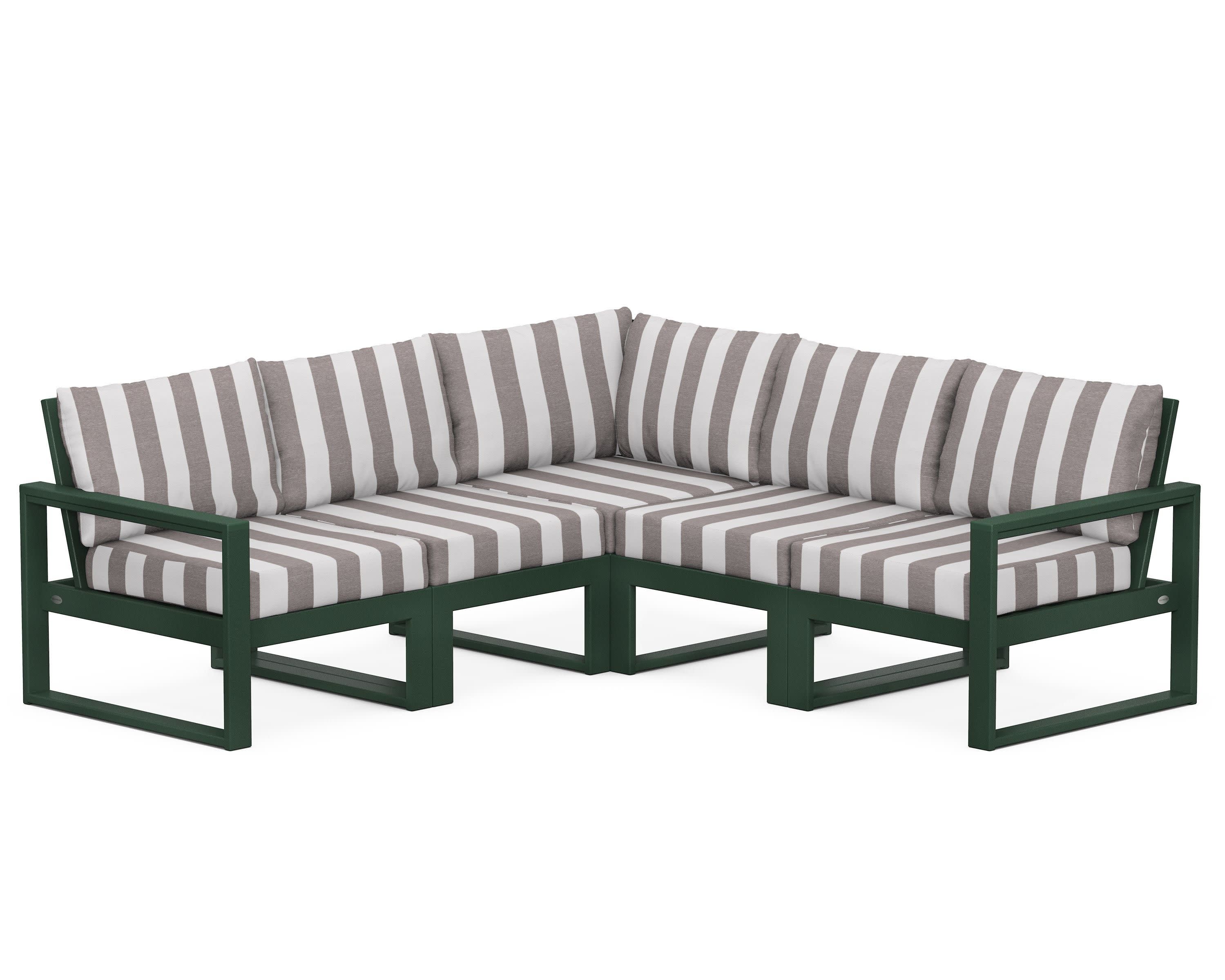 EDGE 5-Piece Modular Deep Seating Set in Green / Cabana Stripe Grey Mist