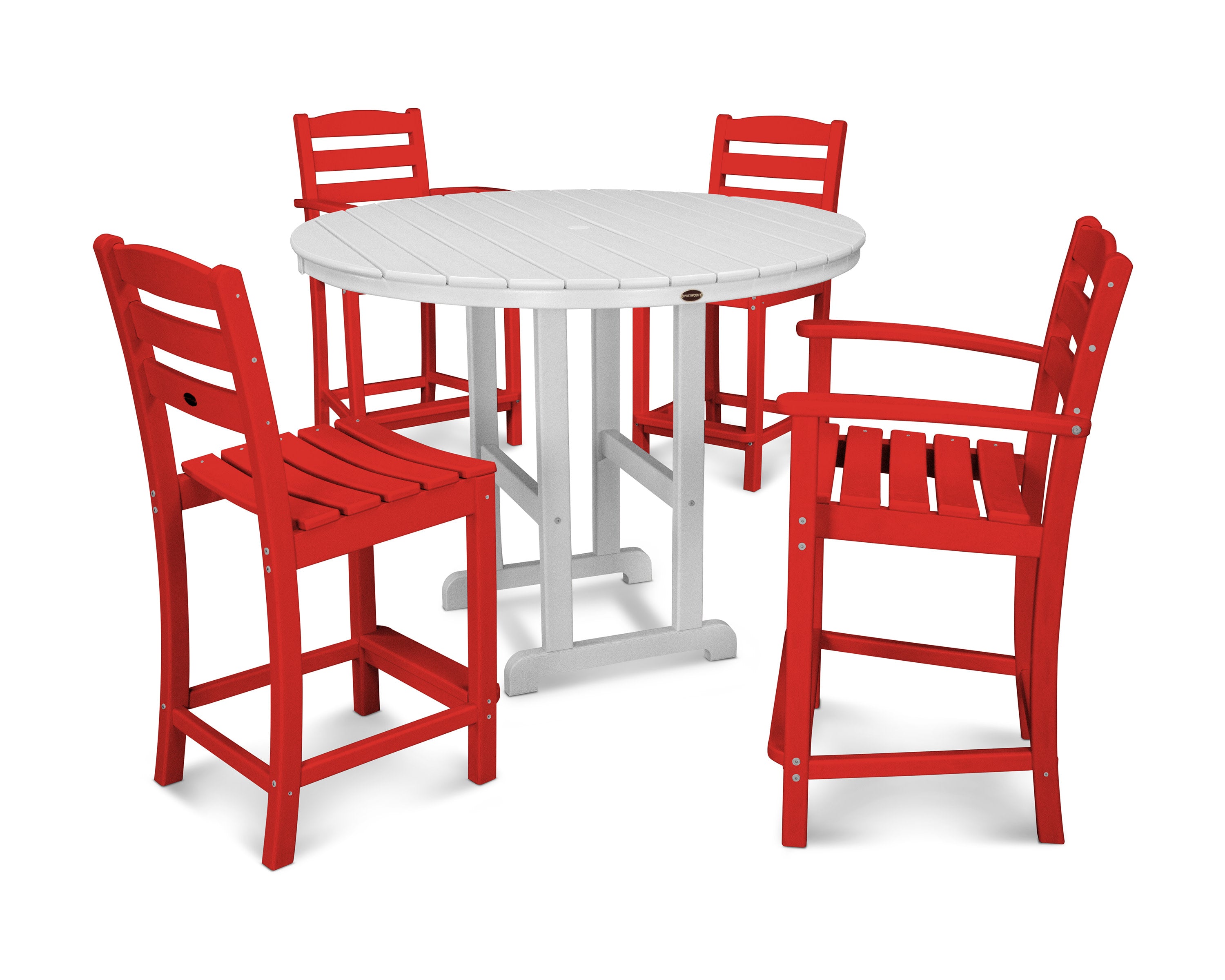 La Casa Caf 5-Piece Round Farmhouse Counter Dining Set in Sunset Red / White