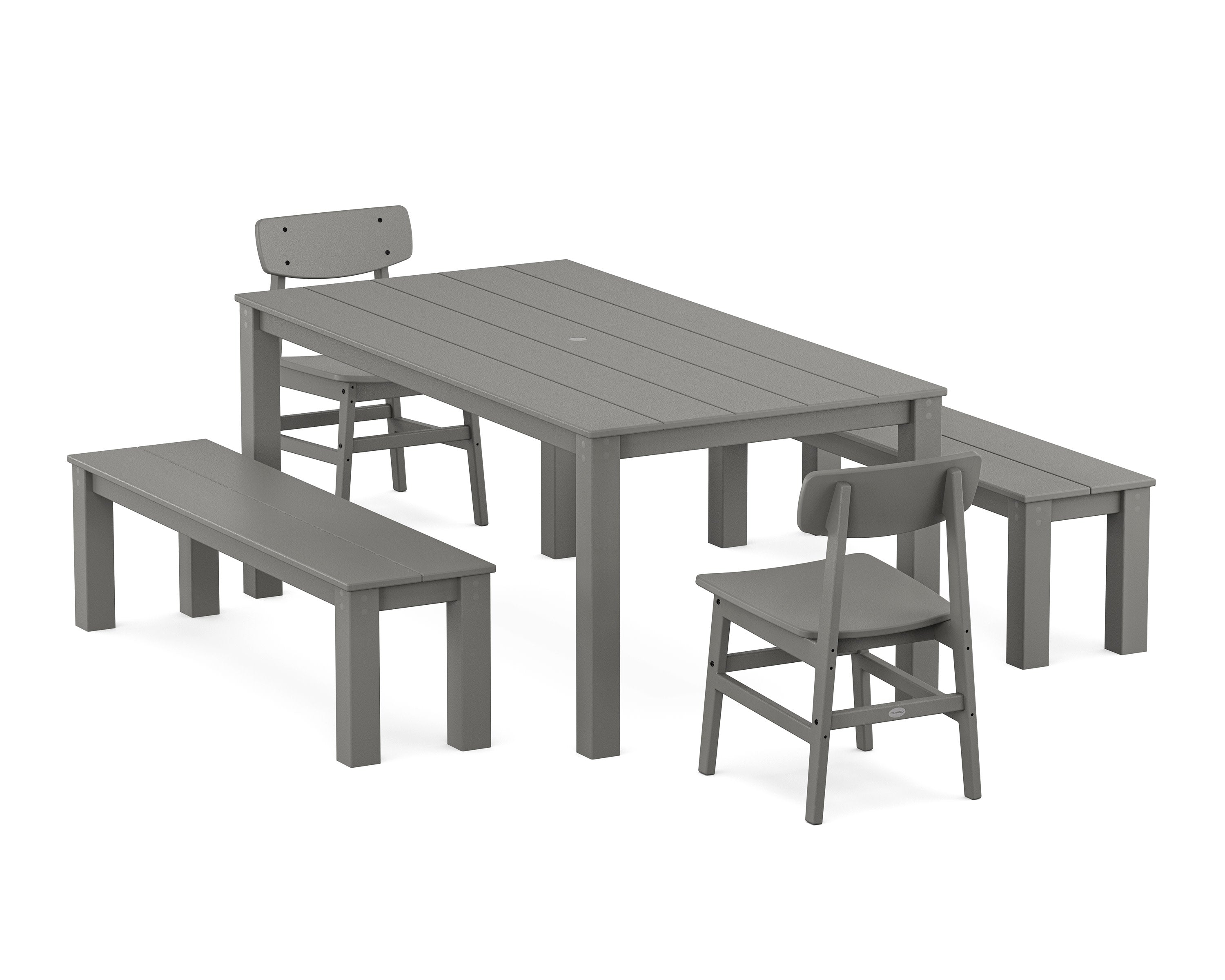 Modern Studio Urban Chair 5-Piece Parsons Dining Set with Benches in Slate Grey