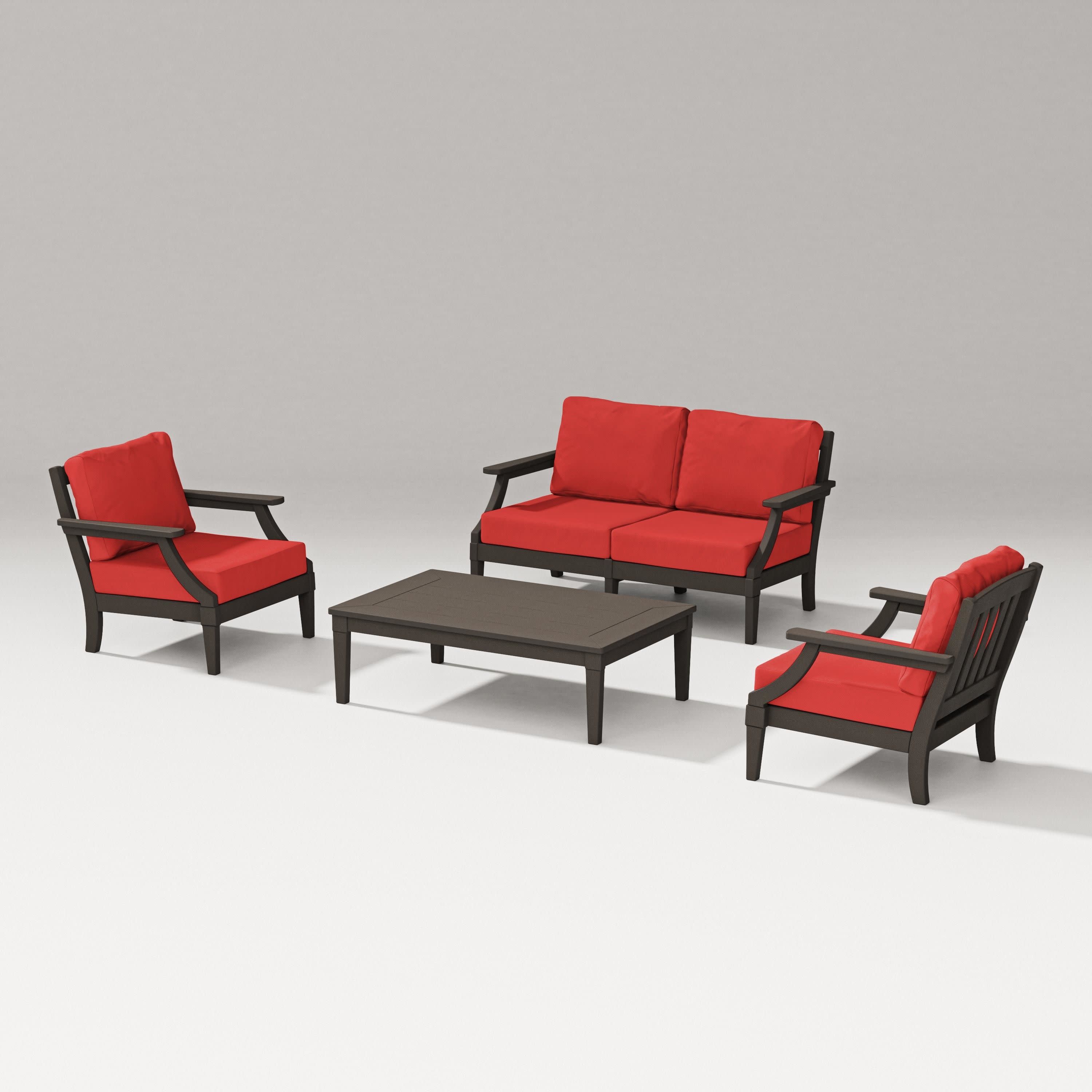 Estate Lounge 4-Piece Loveseat Set in Vintage Coffee / Crimson Linen