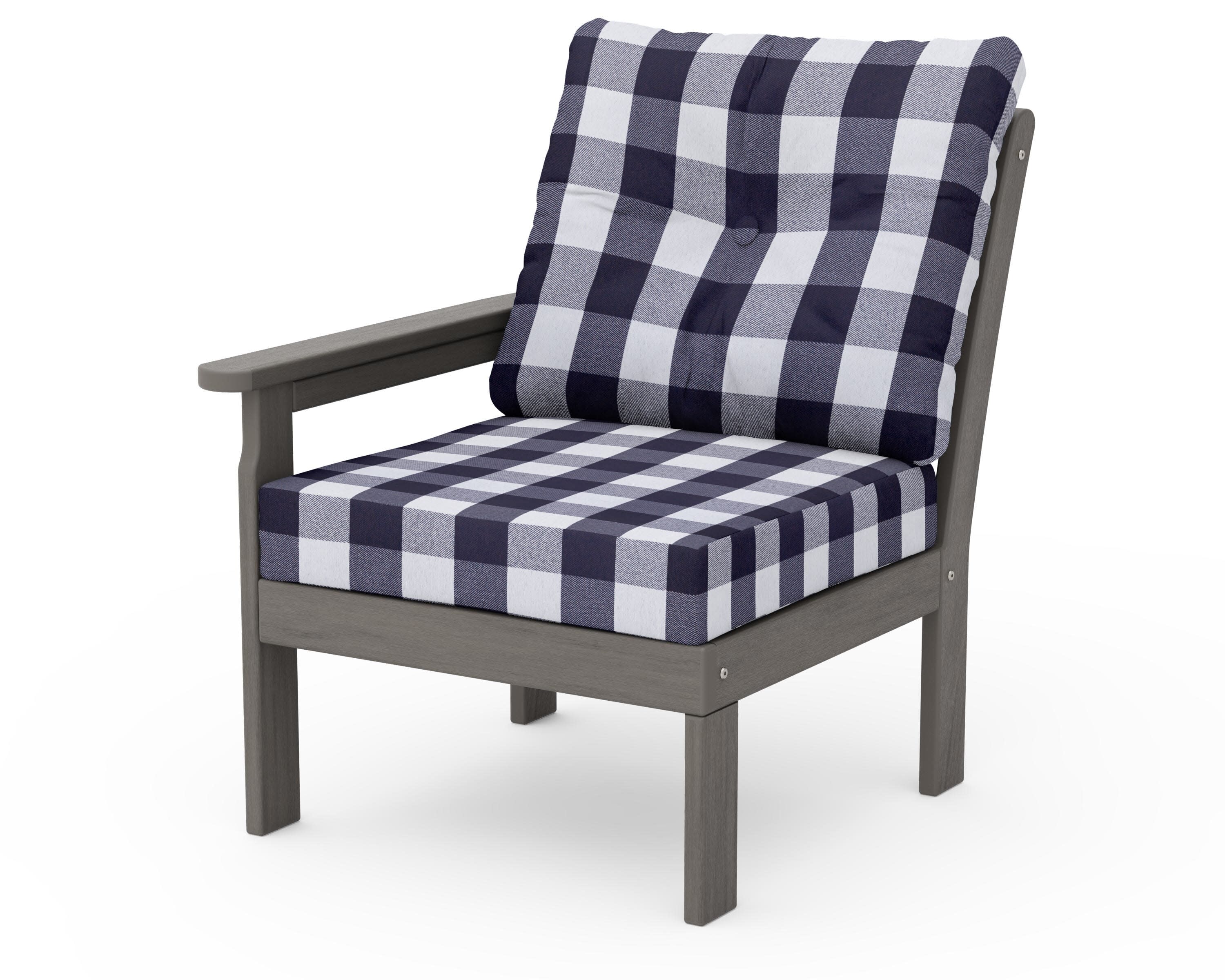 Vineyard Modular Left Arm Chair in Driftwood / Buffalo Plaid Navy