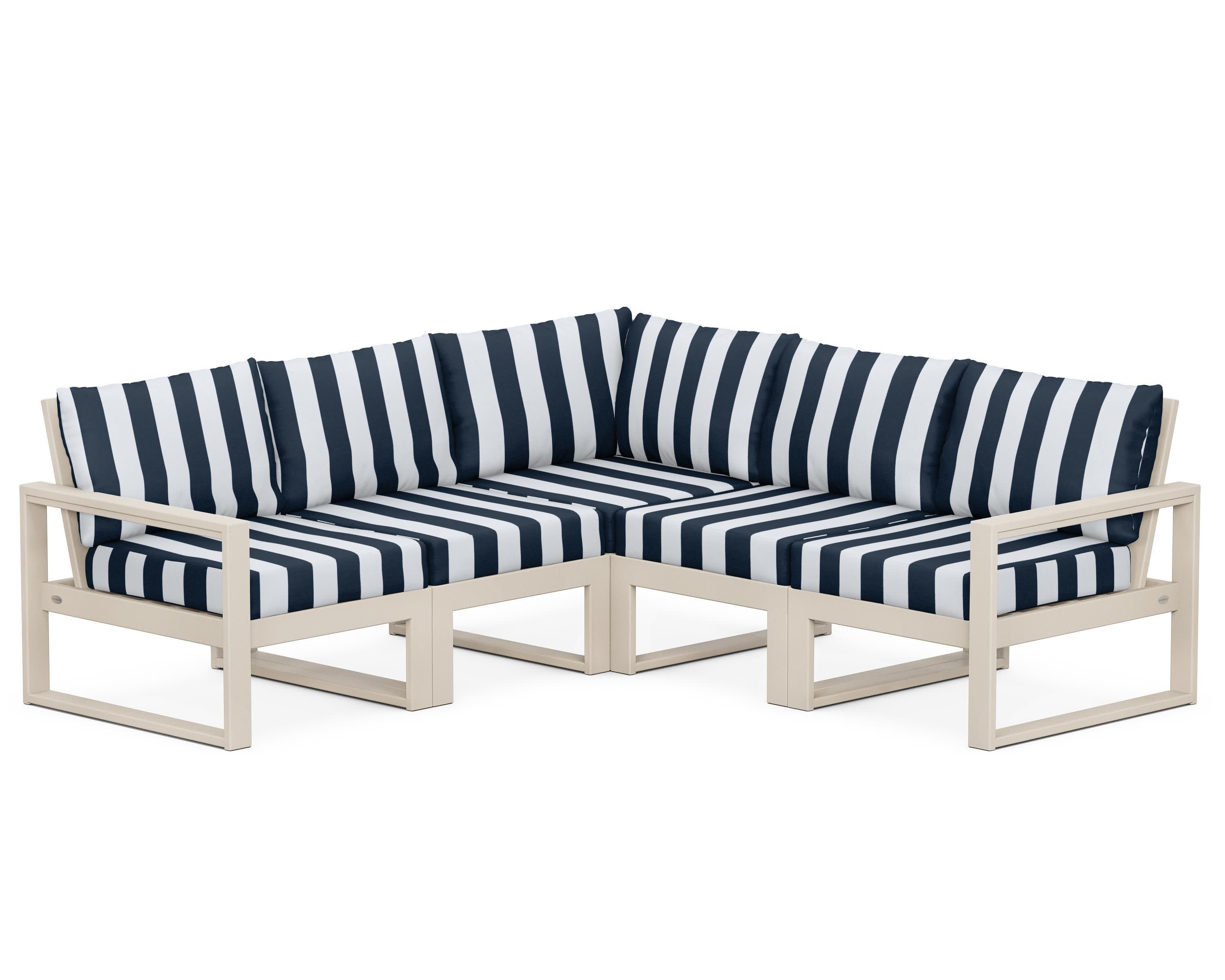 EDGE 5-Piece Modular Deep Seating Set in Sand / Cabana Stripe Marine Indigo