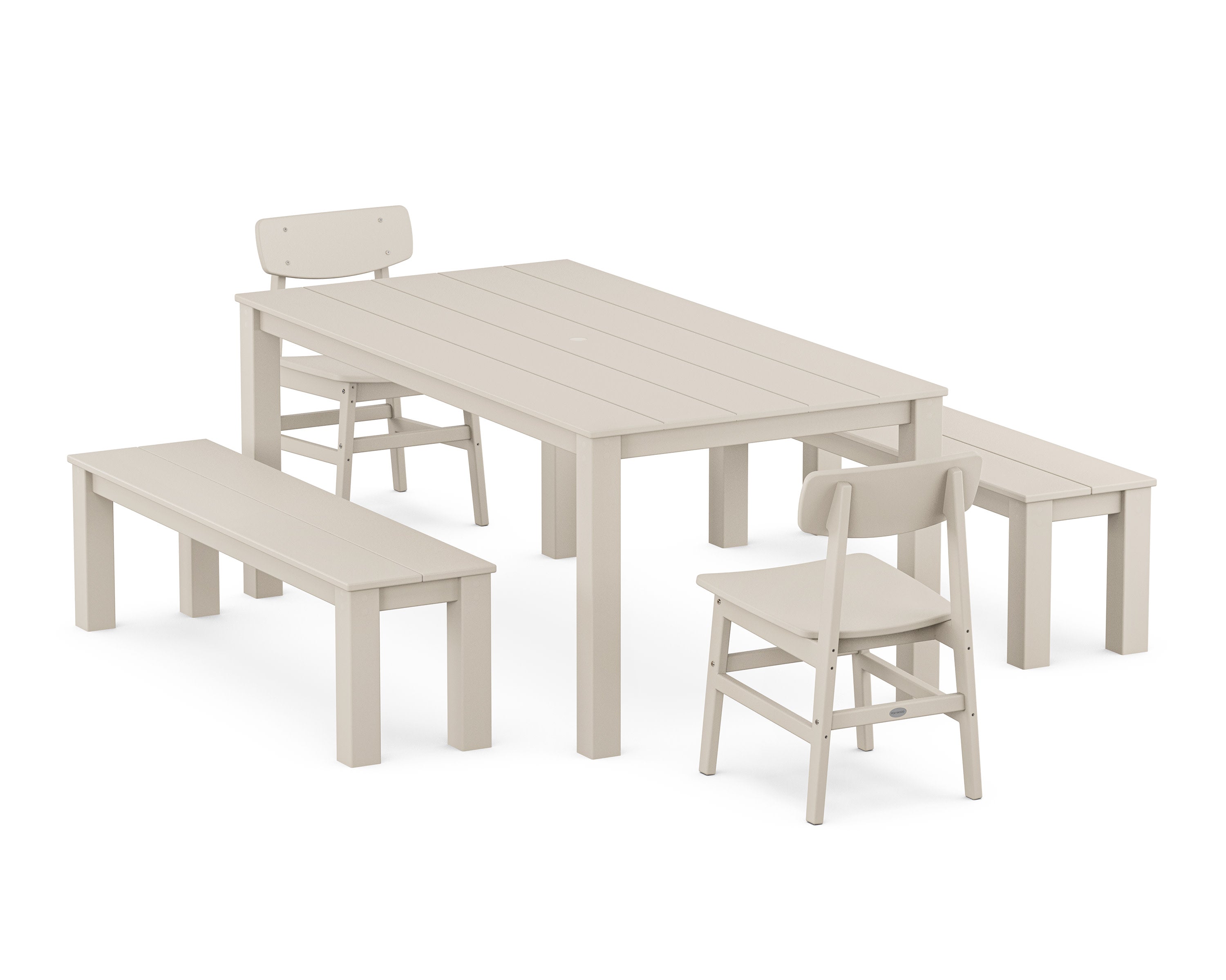 Modern Studio Urban Chair 5-Piece Parsons Dining Set with Benches in Sand