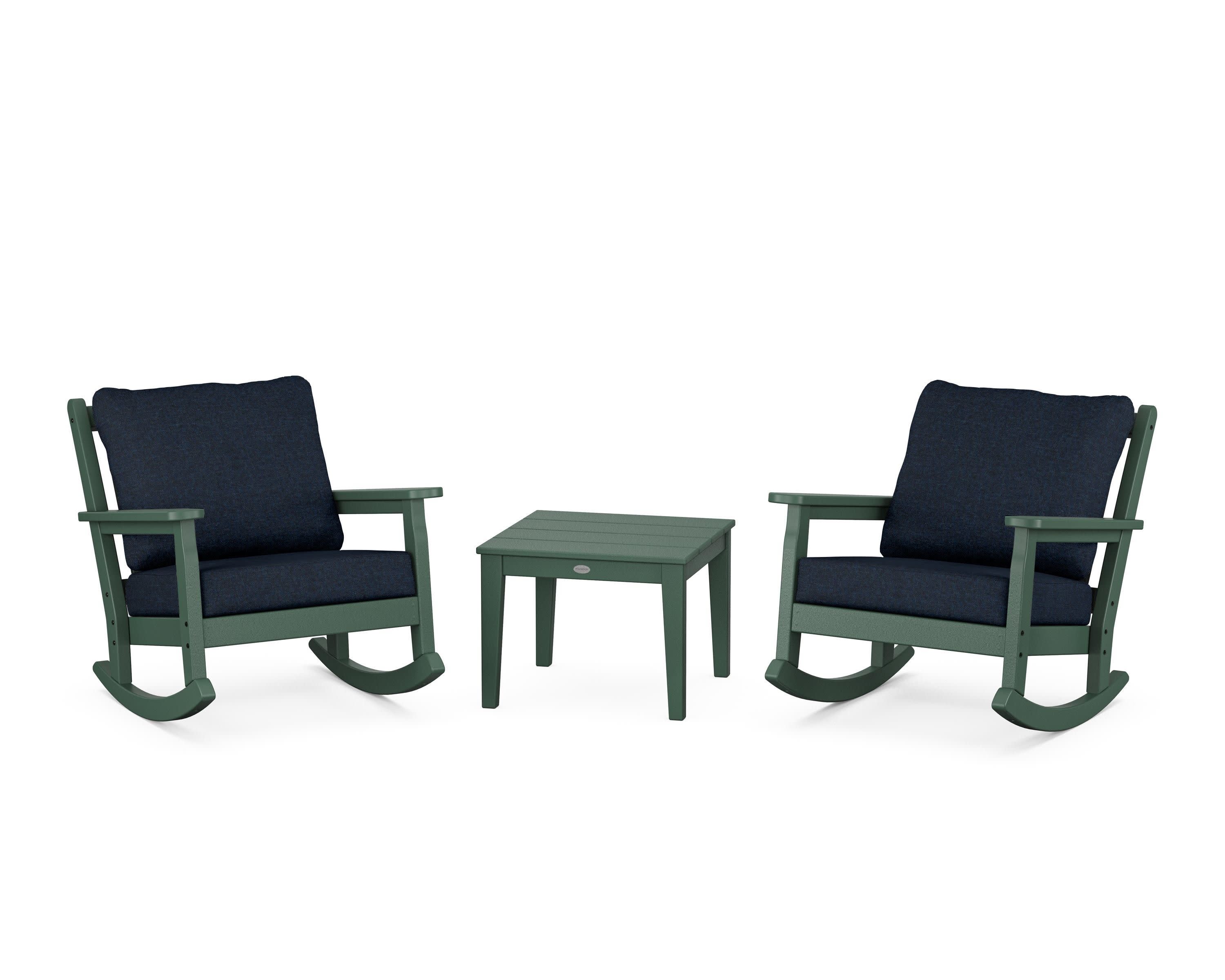 Chippendale 3-Piece Deep Seating Rocker Set in Green / Marine Indigo